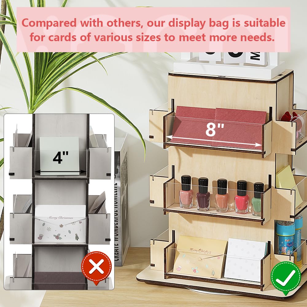 3-Tier Wooden Sticker Display Stand - 360° Rotating 4-Sided Sticker Holder for Retail Stores, Craft Fairs & Boutique Merchandising