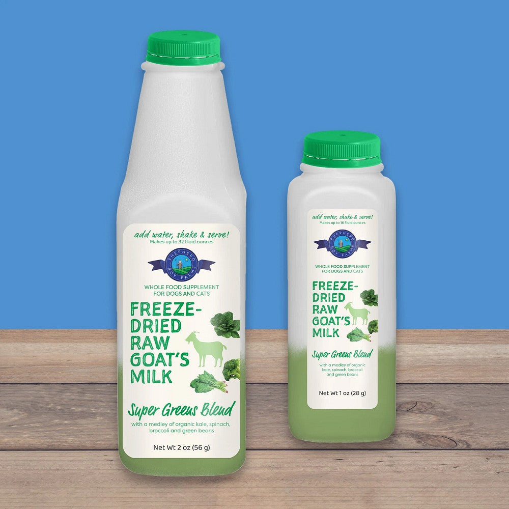 Freeze Dried Raw Goat's Milk Super Greens Blend for Dogs & Cats - Natural Digestive Support & Immune Booster - Perfect for Picky Eaters & Senior Pets - Sprinkle on Food or Use as Training Treat
