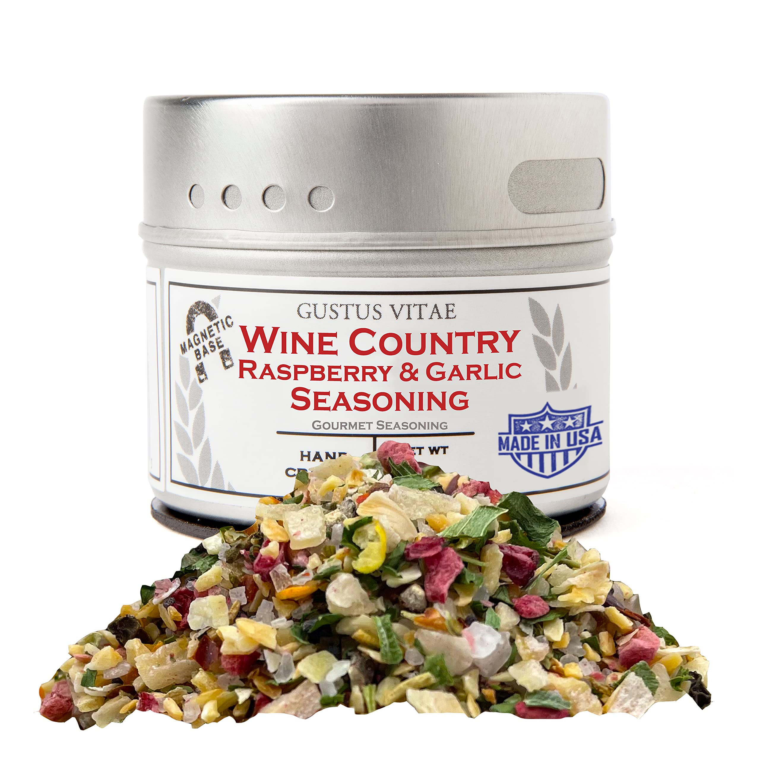 Gourmet Wine Country Raspberry & Garlic Seasoning Blend - All Natural, Non-GMO, Handcrafted in USA - Artisanal Spice Mix in Magnetic Tin - GLP-1 Friendly & Sustainably Sourced - Perfect for Grilling, Roasting & Gourmet Cooking - Ultra Premium Gustus Vitae Seasoning #746