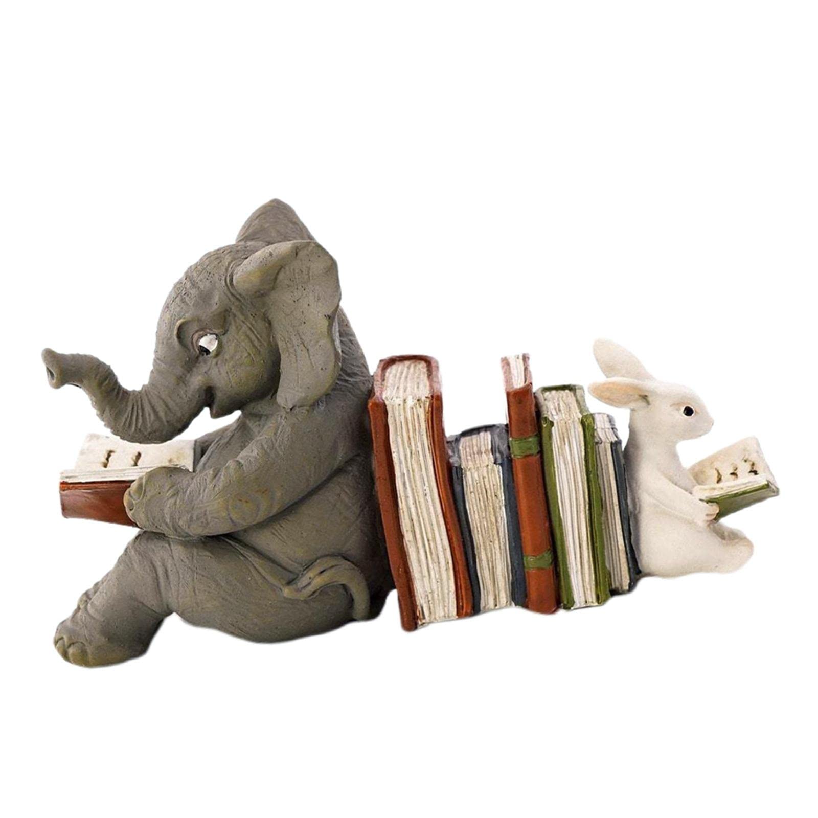 Homyl Resin Animal Figurines - Rabbit & Elephant Reading Statue for Home Decor, Bedroom, Study Room, Birthday Gift | Perfect for Bookshelf Display, Office Desk Decor, and Nursery Room Accents