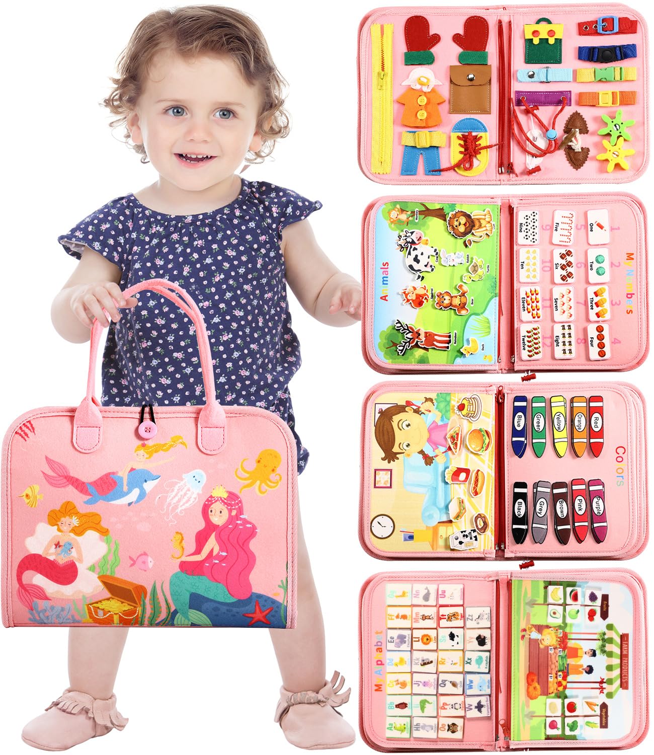 MINIBEAR Montessori Busy Board - Sensory Toys for Toddlers 1-4 Years Old, Autism Learning Toys for Fine Motor Skills Development - Perfect Travel Toys for Plane & Car Activities, Preschool Educational Gifts for Boys & Girls - Ideal for Home, Classroom & On-the-Go Learning