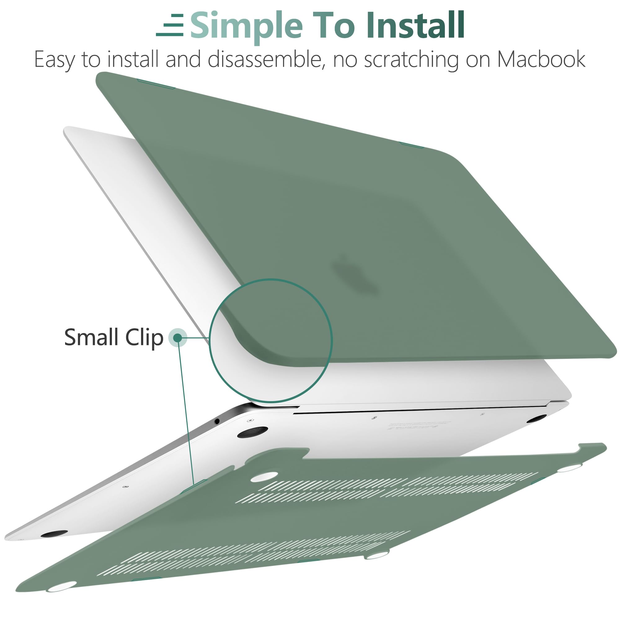 DONGKE Hard Plastic Case & Keyboard Cover for MacBook Air 13 inch (2021 2020 2019 2018 Release A2337 M1 A2179 A1932) - Compatible with Retina Display & Touch ID, Midnight Green - Perfect for Work, Travel & School Protection