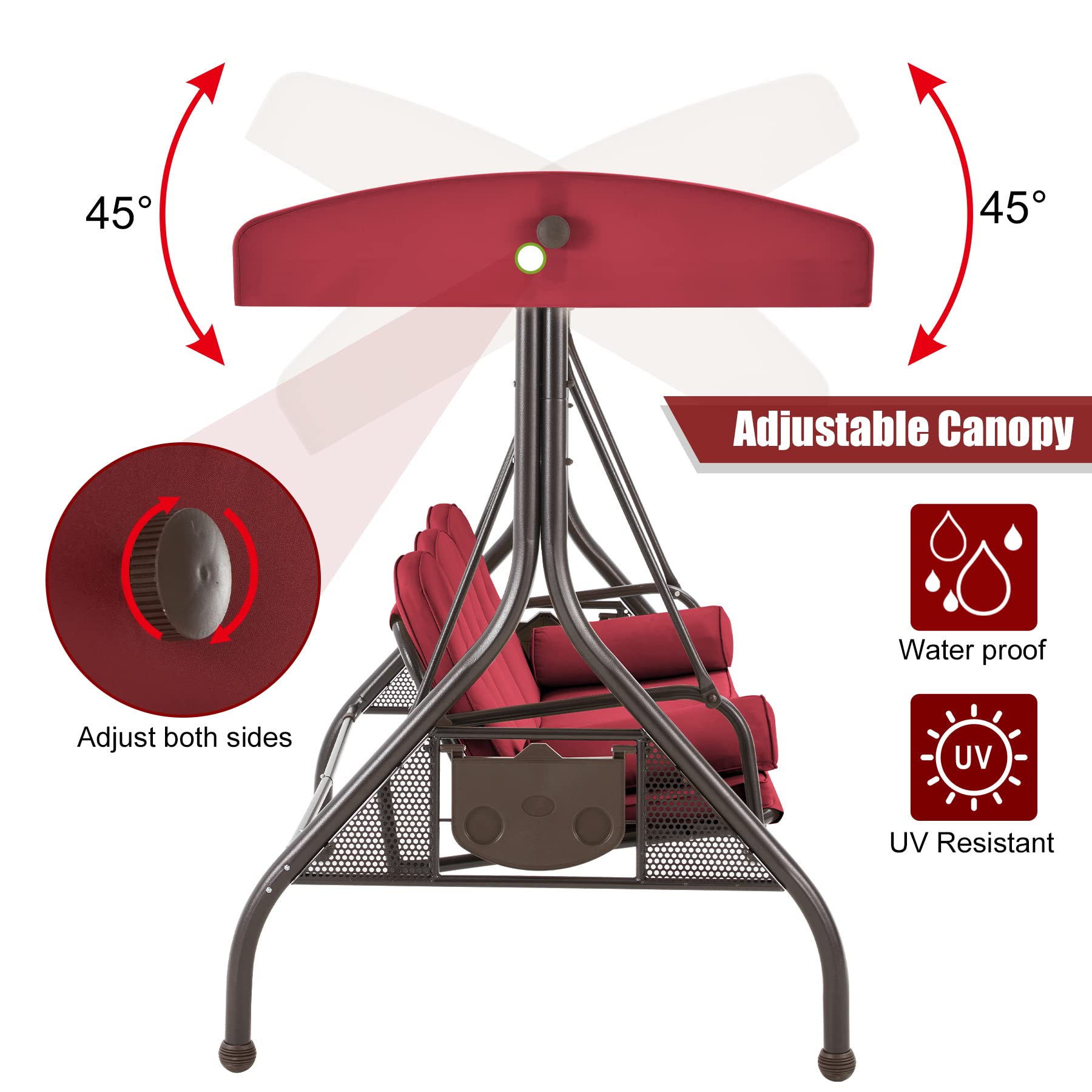 GYUTEI 3-Seat Outdoor Patio Swing with 1.5