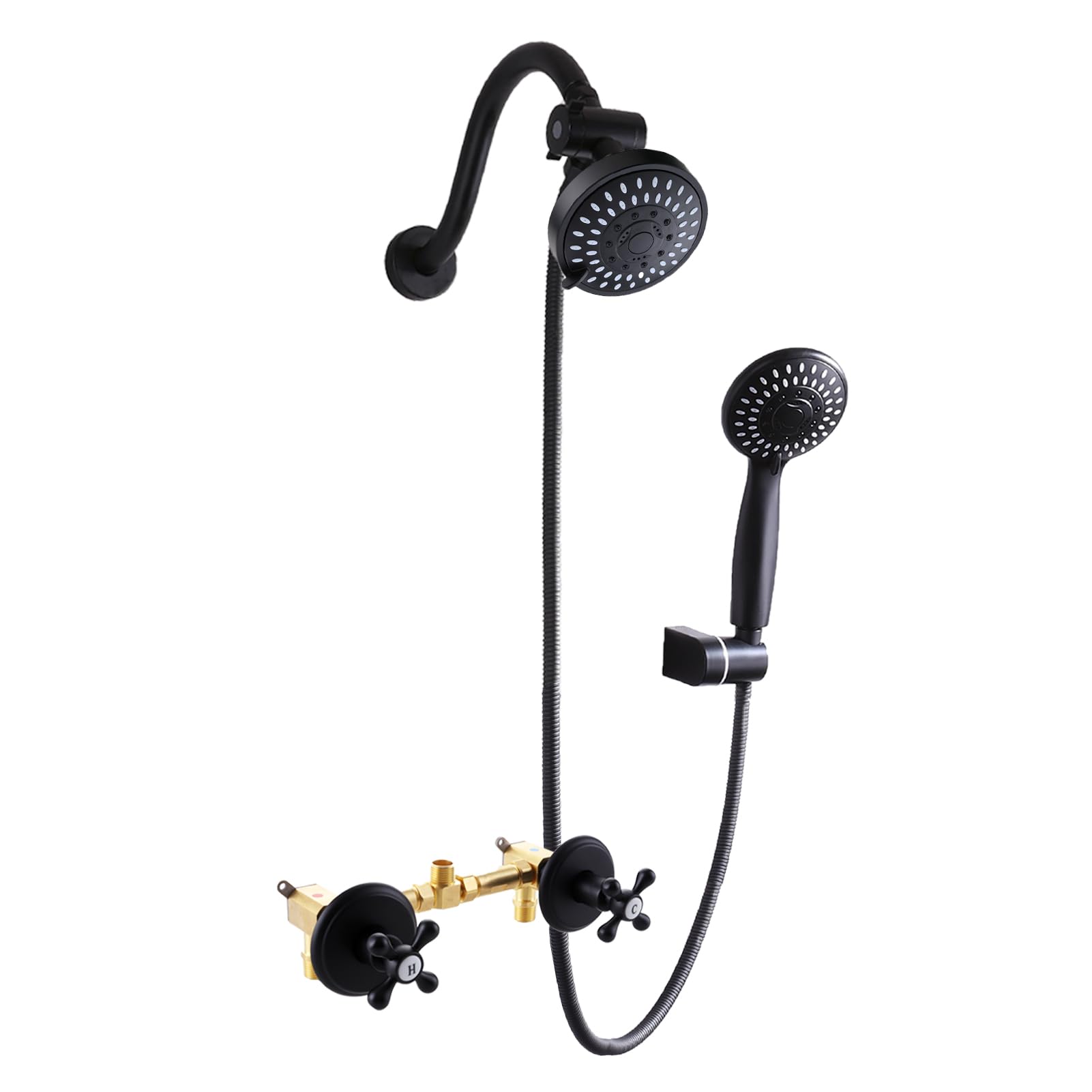 2 Handle Shower Faucet Set - Matte Black 5 Mode Shower System with Rough-in Valve, Complete Bathroom Shower Trim Kit for Modern Home Renovation - Perfect for Master Bathroom, Guest Bath & Spa-Like Shower Experience