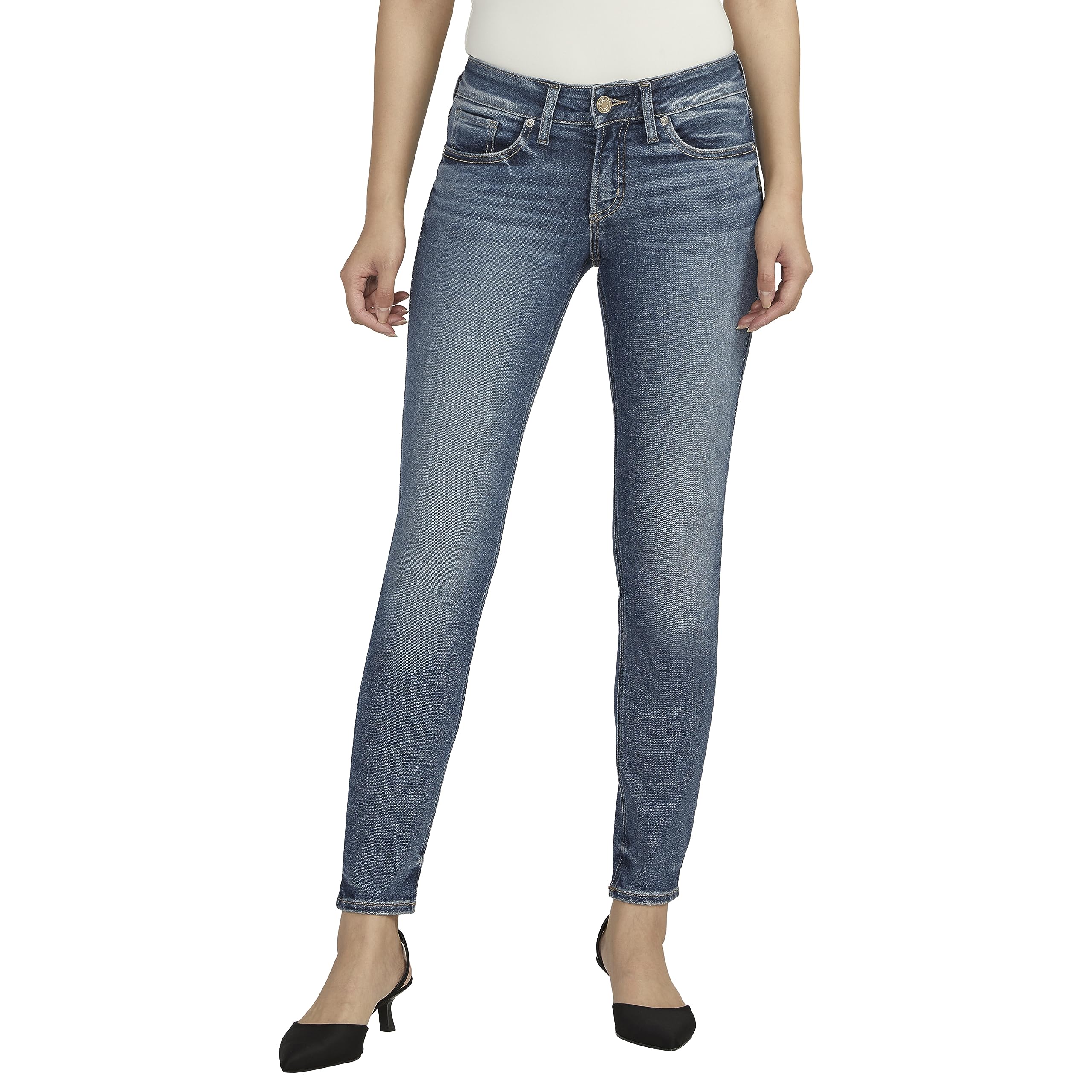 Silver Jeans Co. Women's Britt Low Rise Curvy Fit Skinny Jeans - Slimming Denim Pants for Women, Comfortable Stretch Jeans with Flattering Fit | Perfect for Casual Wear, Office & Night Out