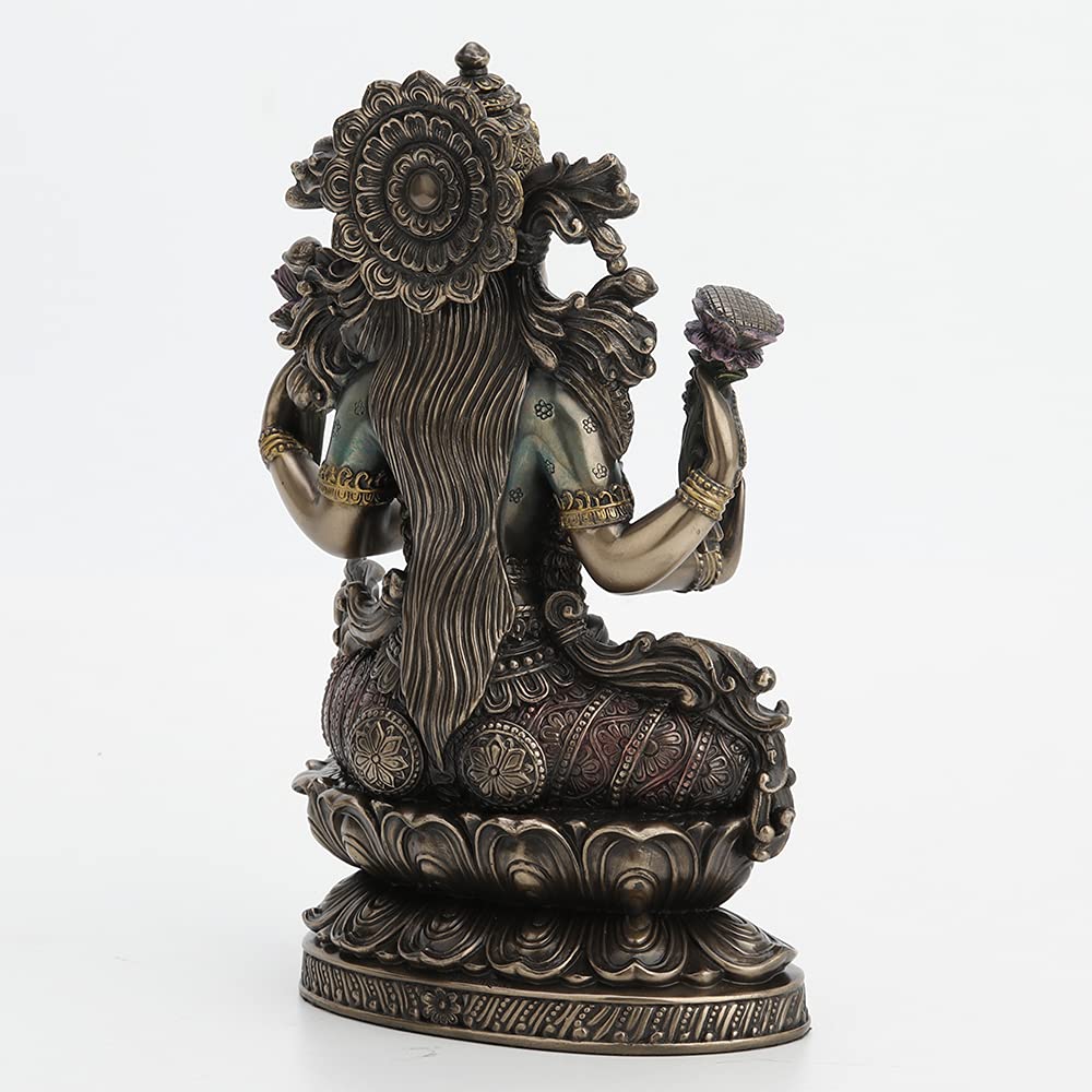 Veronese Design 9.5 Inch Lakshmi Hindu Goddess Statue - Cold Cast Bronzed Resin, Sitting on Lotus, Religious Figurine & Spiritual Collectible - Perfect for Home Altar, Meditation Space, or Cultural Decor