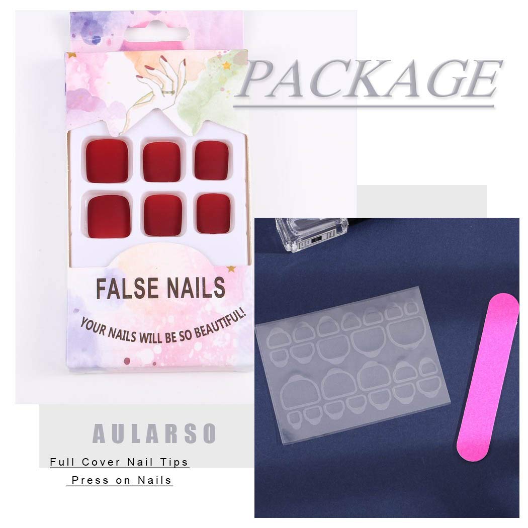 Red Square Matte Press-On Toenails - Full Cover Artificial Fake Stick-On Nails for Women & Girls | Perfect for Pedicures, Parties, and Everyday Wear