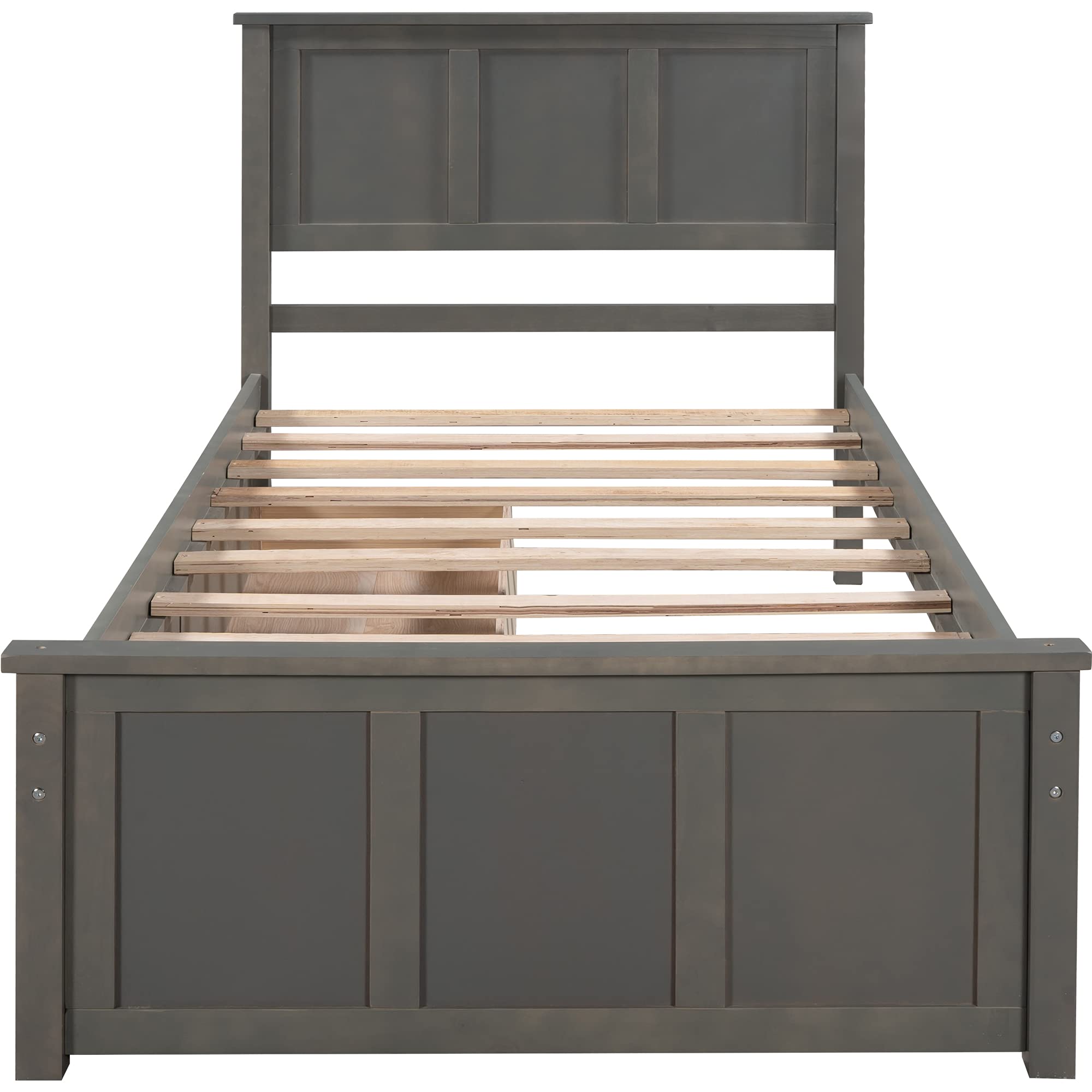 Twin Platform Bed with Drawers - Wooden Storage Bed with Headboard & Slat Support - No Box Spring Needed - Easy Assembly in Gray - Perfect for Small Bedrooms, Guest Rooms & Dormitories