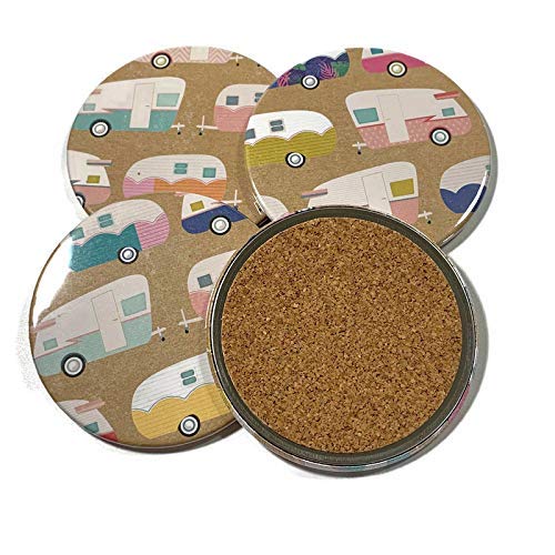Set of 4 Happy Camper Drink Coasters - Absorbent & Durable for Coffee, Beer, and Wine - Perfect for Camping, RV, and Home Decor