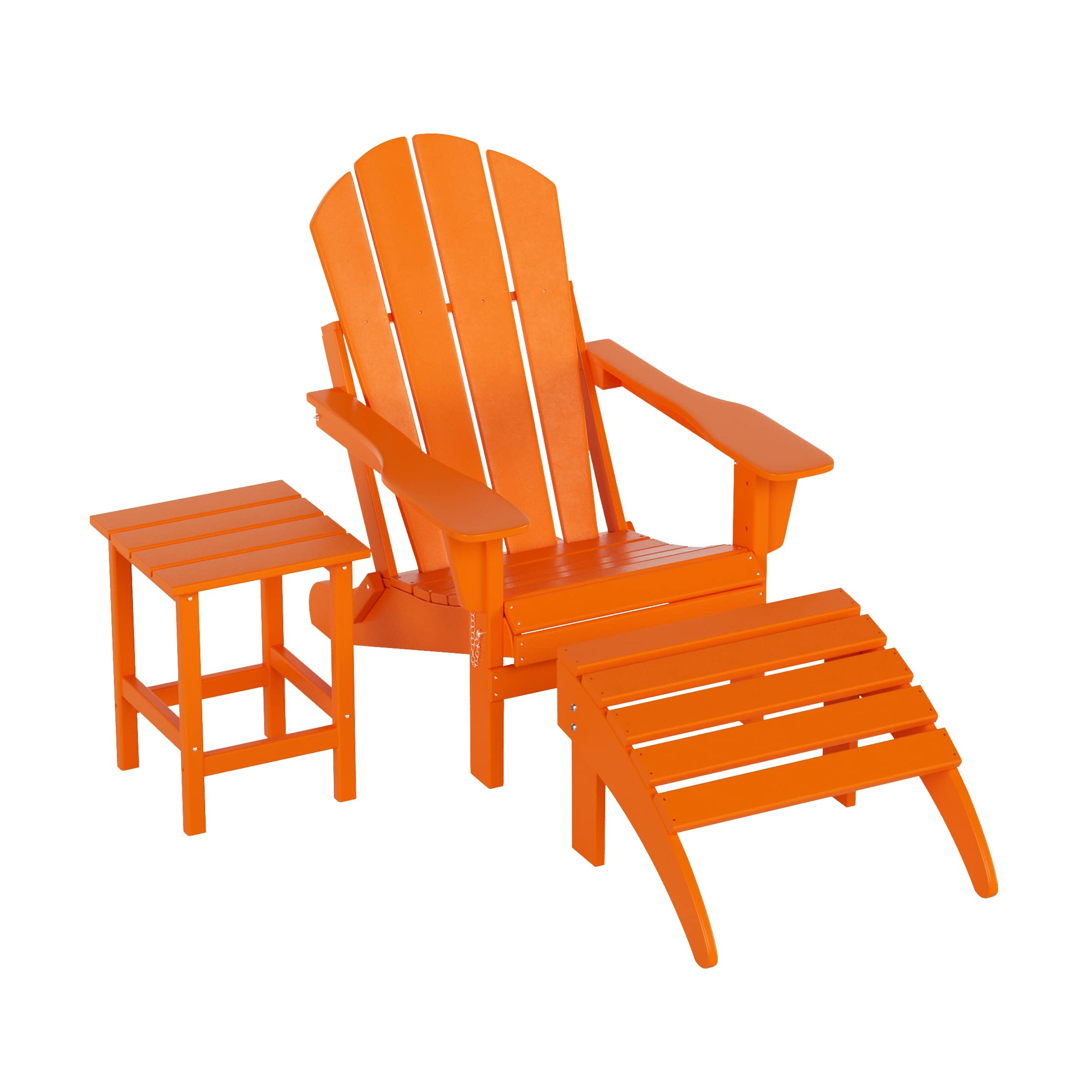 HDPE Adirondack Chair Set with Ottoman & Table - Outdoor Patio Furniture for Garden & Backyard