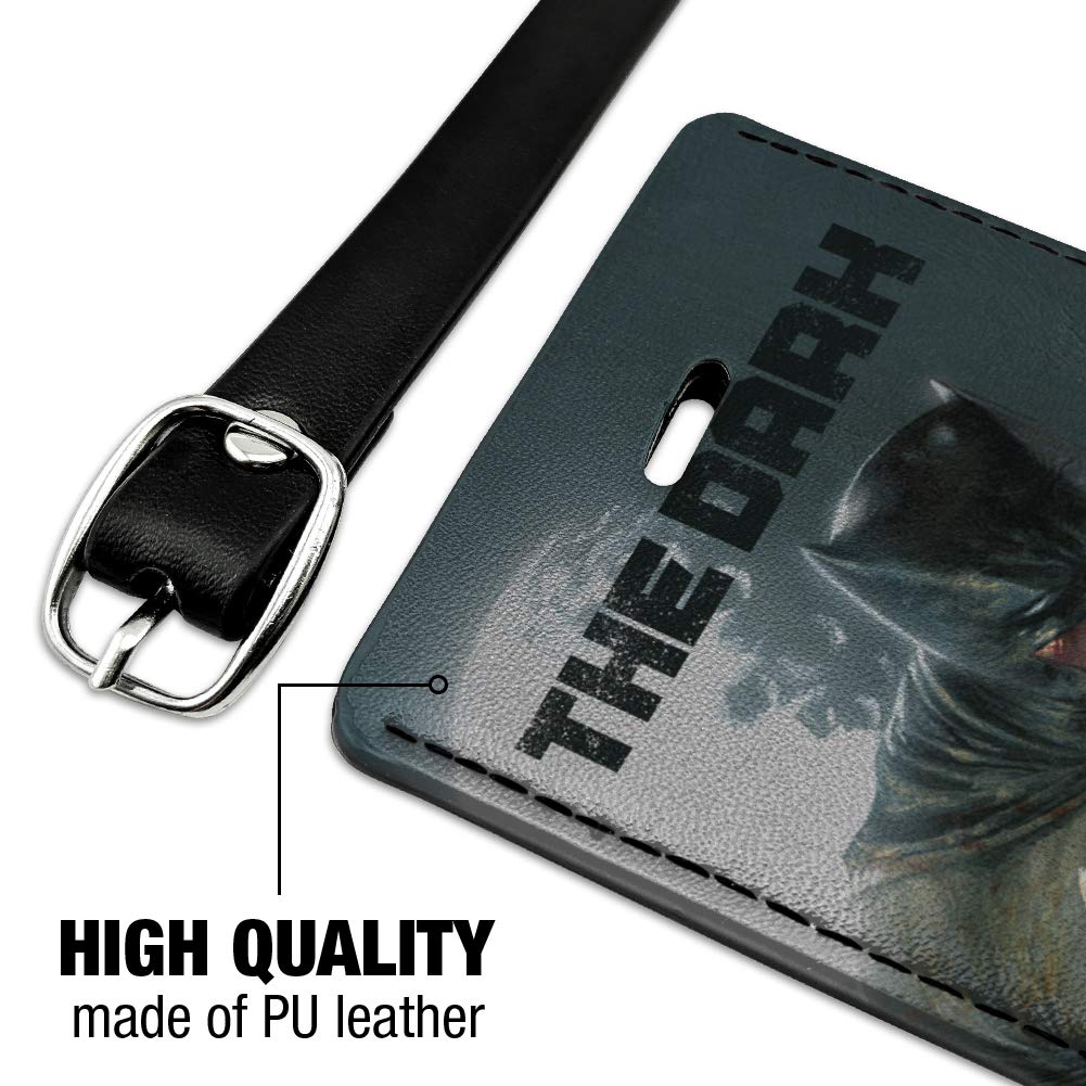 Batman The Dark Knight Rectangle Leather Luggage Tag - Durable Suitcase ID Tag for Travel Bags, Carry-On & Backpacks - Perfect for Business Trips, Vacations & Gift Giving