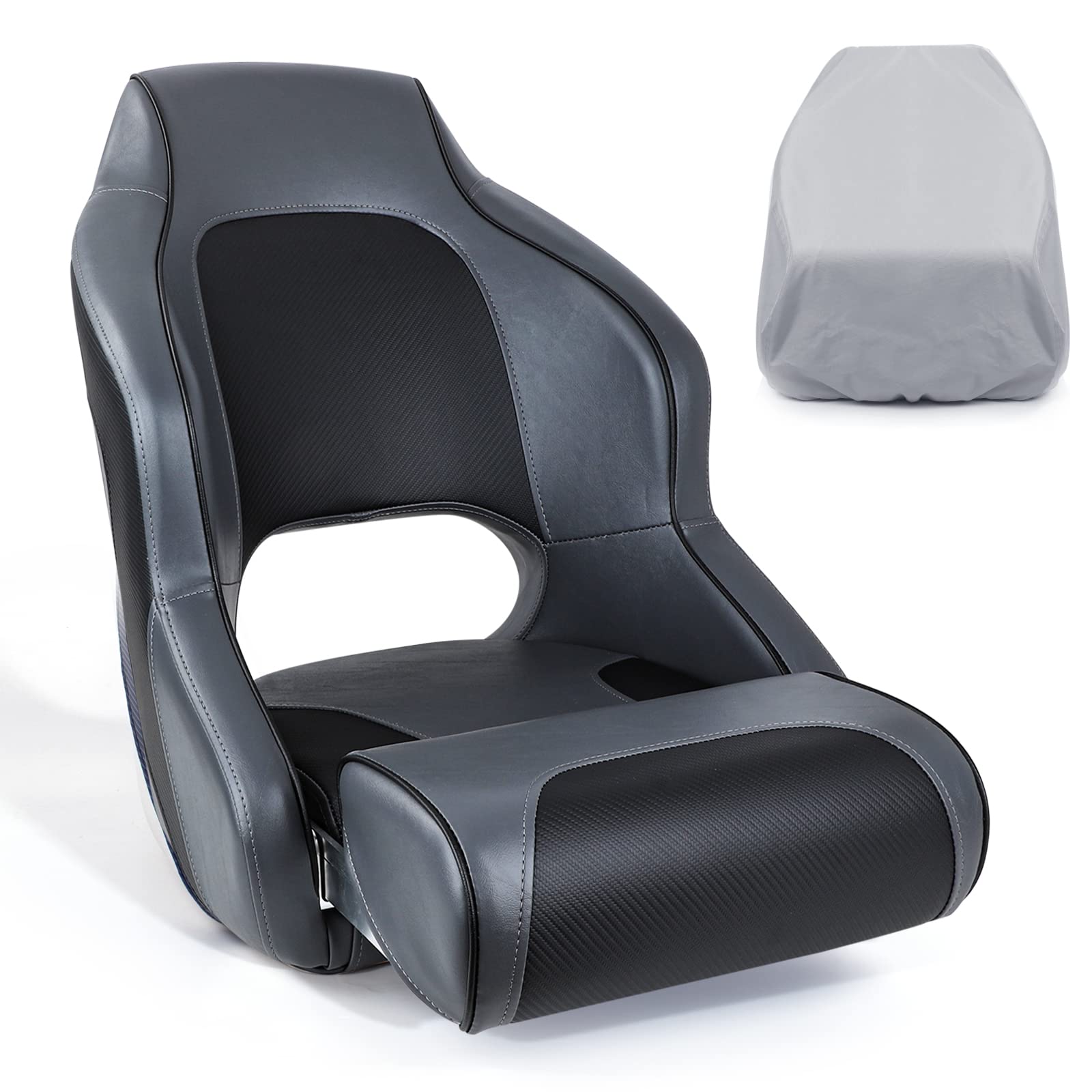Premium Sport Flip Up Boat Seat - NorthCaptain Adjustable Captain Bucket Seat with Waterproof Cover | Comfortable Fishing & Boating Chair for Pontoon, Bass, and Deck Boats
