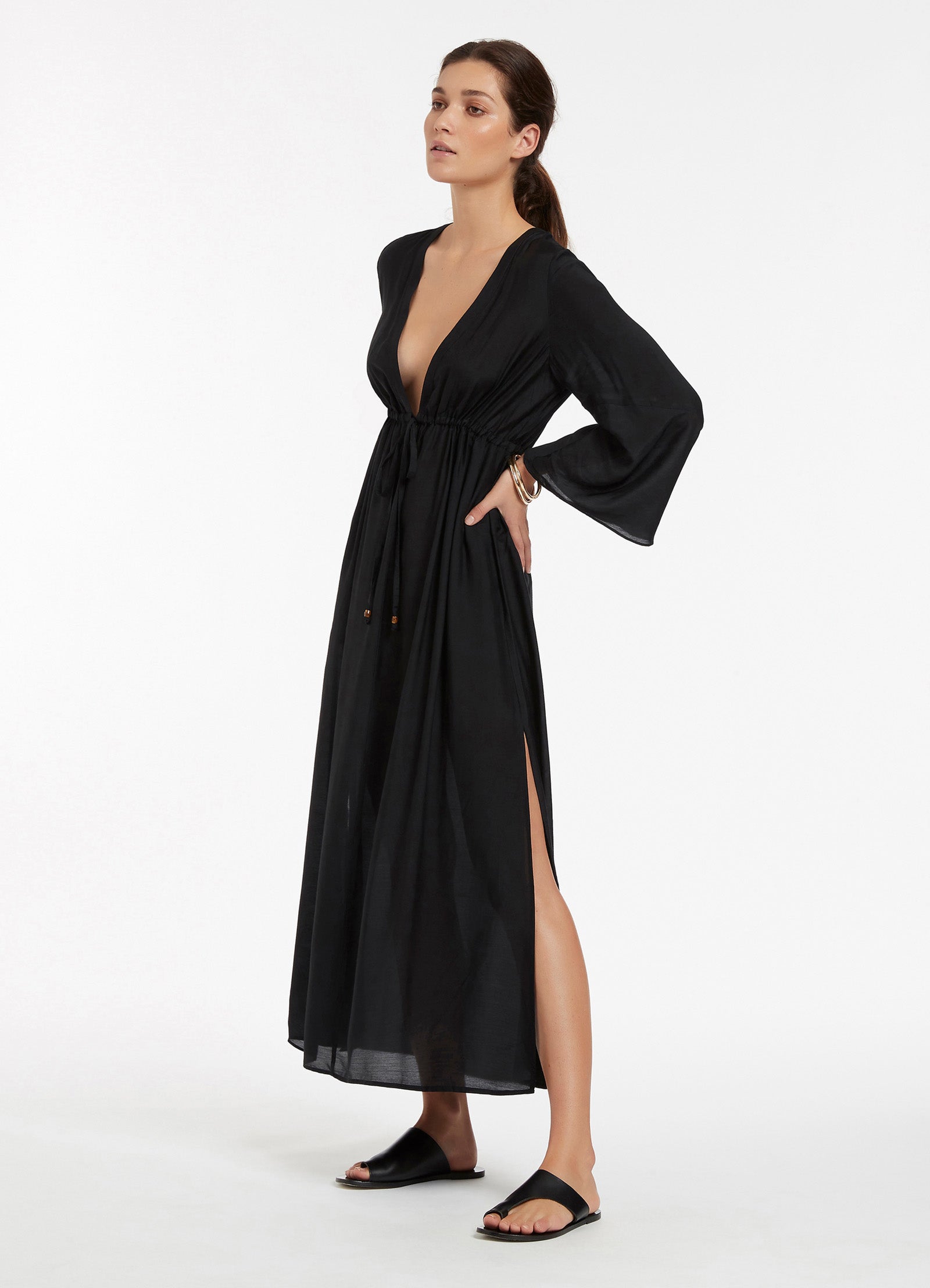 Jetset Maxi Plunge Kaftan Dress - Black | Flowy Beach Cover Up & Summer Vacation Outfit for Women