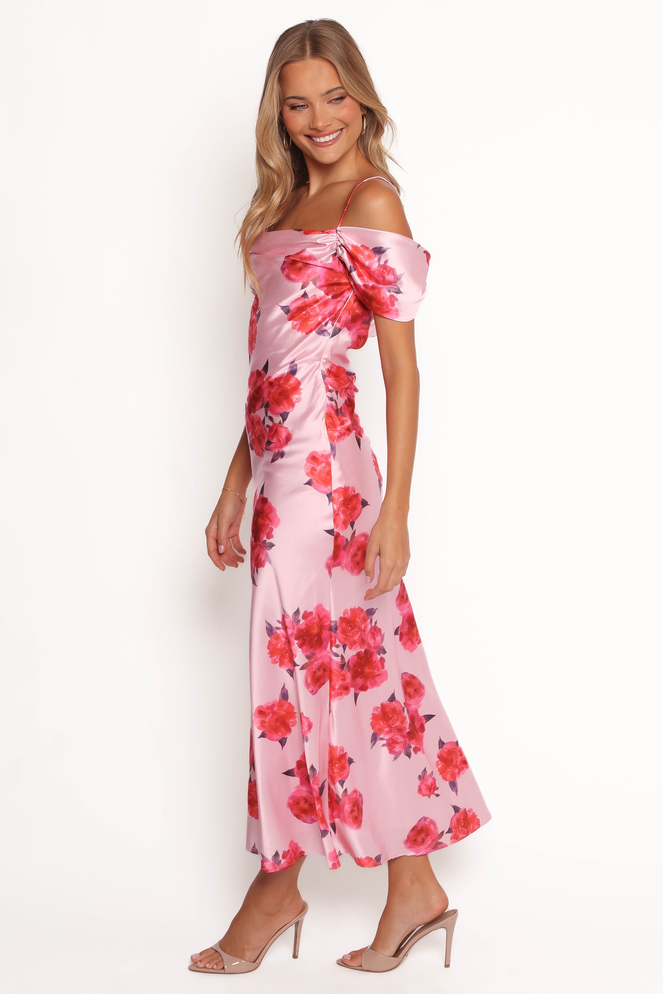 Elegant Esther Midi Dress in Soft Pink | Flowy Women's Summer Dress for Casual Outings & Special Occasions