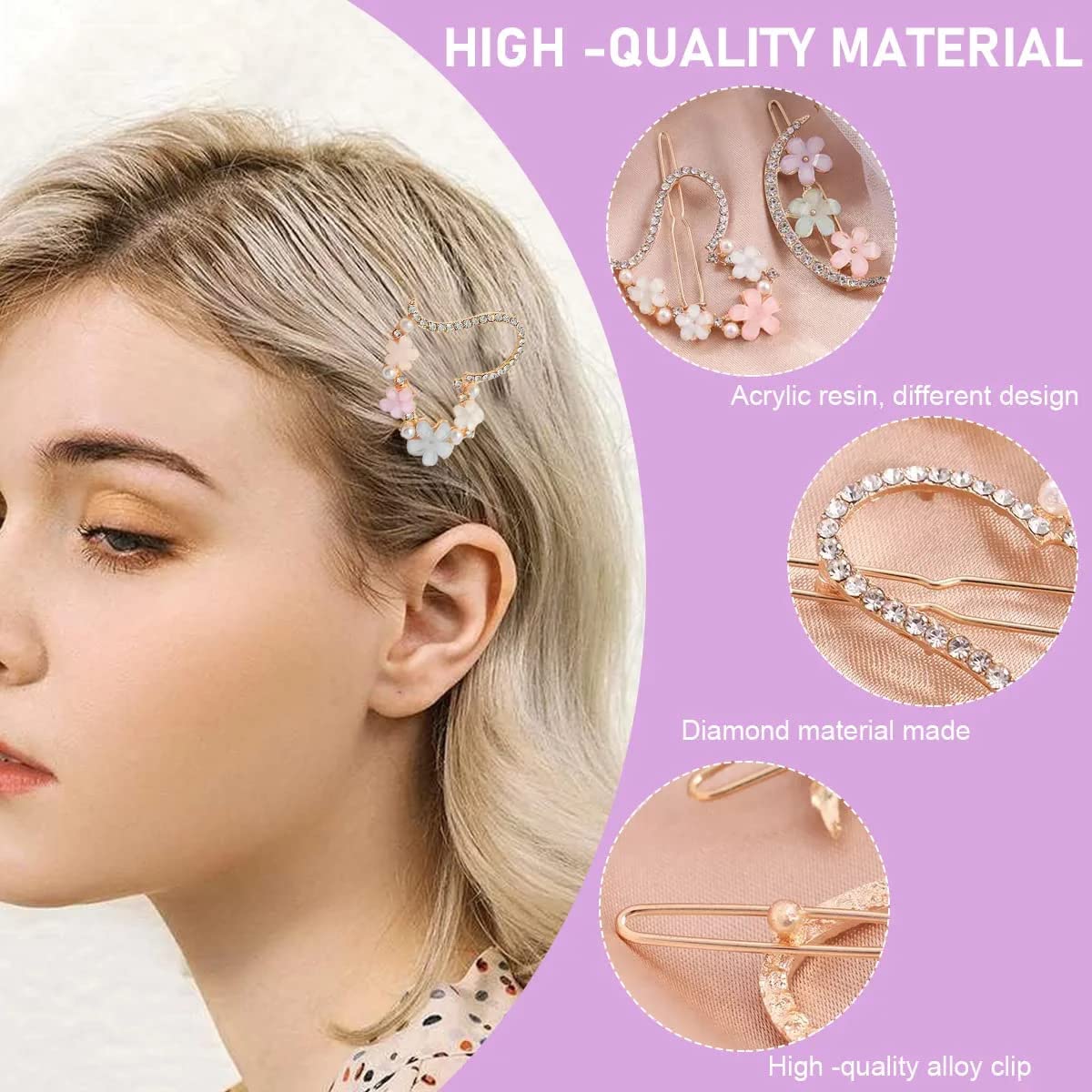 RedChimes 4 Pcs Korean Style Flower Hair Clips with Rhinestones - Elegant Hair Pins for Women & Girls - Perfect for Weddings, Parties & Daily Styling