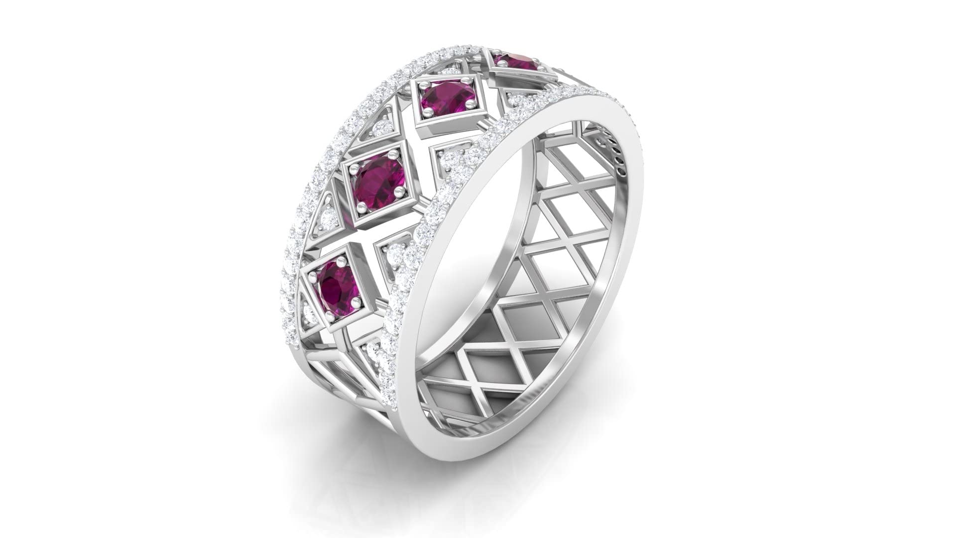 1 CT Rhodolite and Diamond Wedding Band in 14K Solid Gold - Vintage Inspired June Birthstone Ring for Women, Perfect for Anniversaries, Engagements & Special Occasions