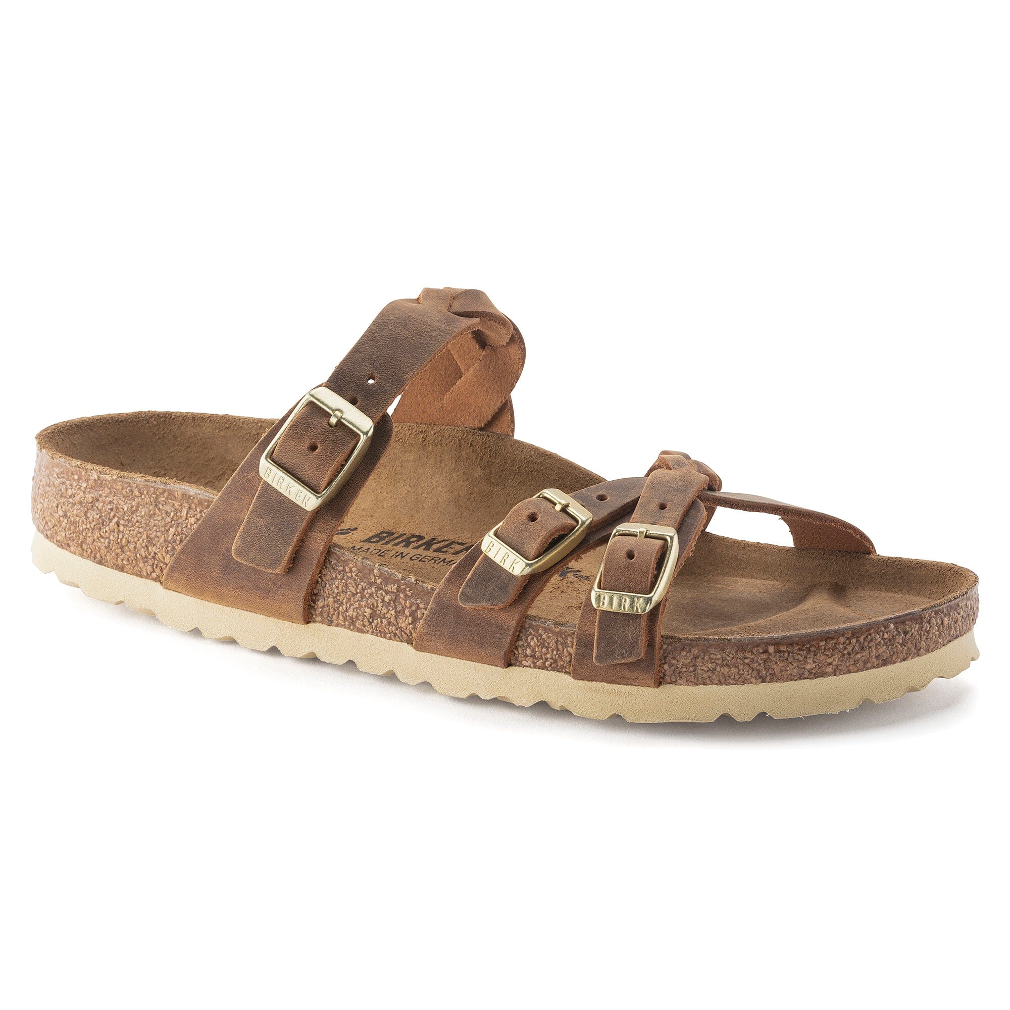 BIRKENSTOCK Franca Braided Leather Sandals for Women - Comfortable Oil Leather Slides with Arch Support | Perfect for Beach, Vacation & Summer Outfits