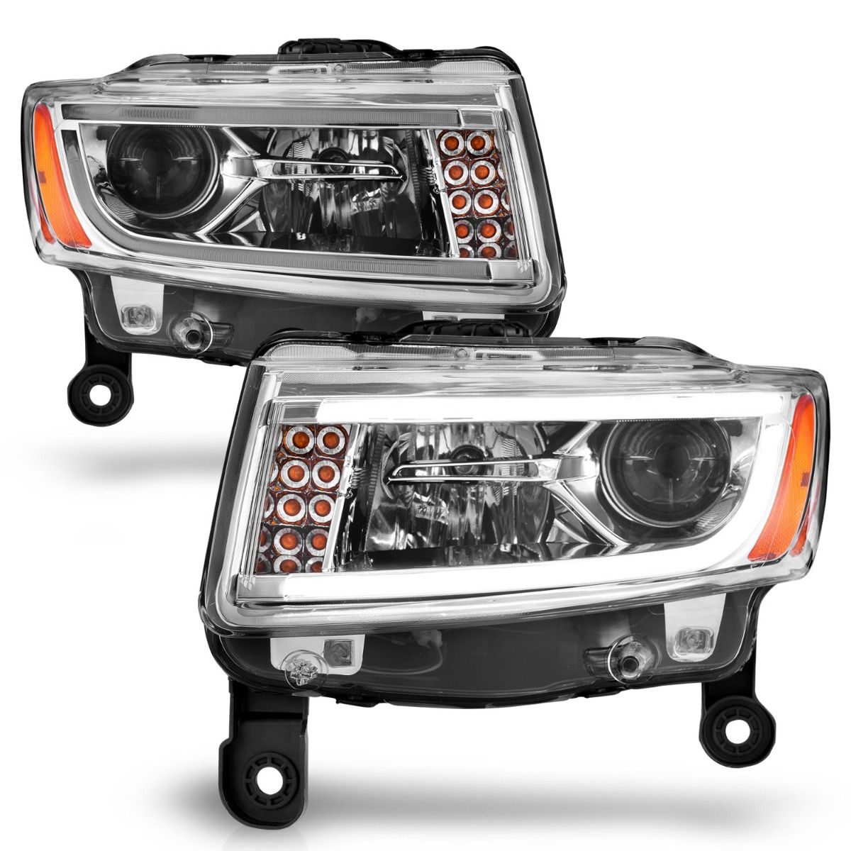 ANZO Projector Headlights with Plank Style (Chrome) for 2014-2015 Jeep Grand Cherokee - High Performance LED Lighting for Off-Road & Night Driving