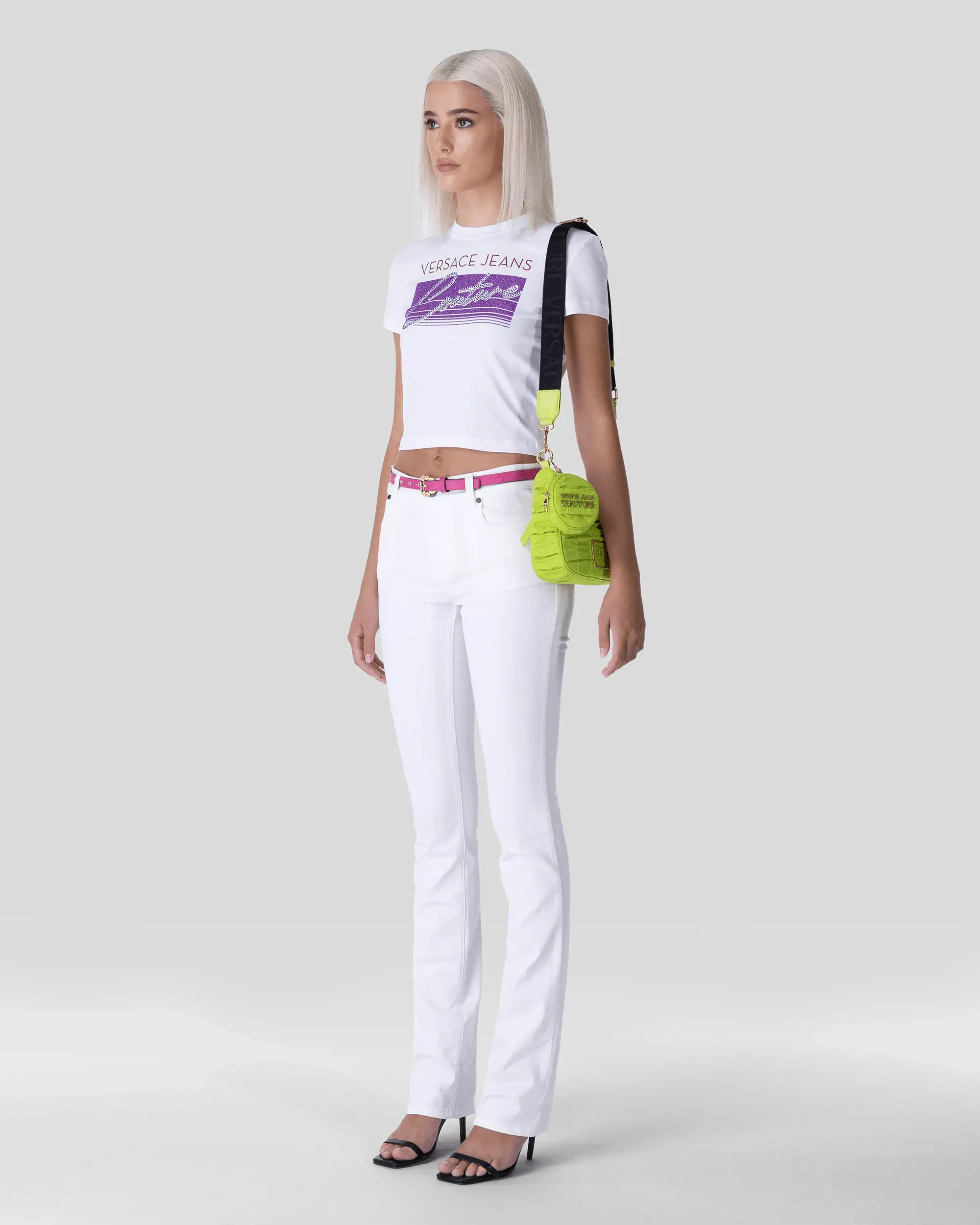 Glitter Logo Printed Cropped T-Shirt for Women - Trendy Graphic Tee for Casual Wear, Parties & Street Style Fashion