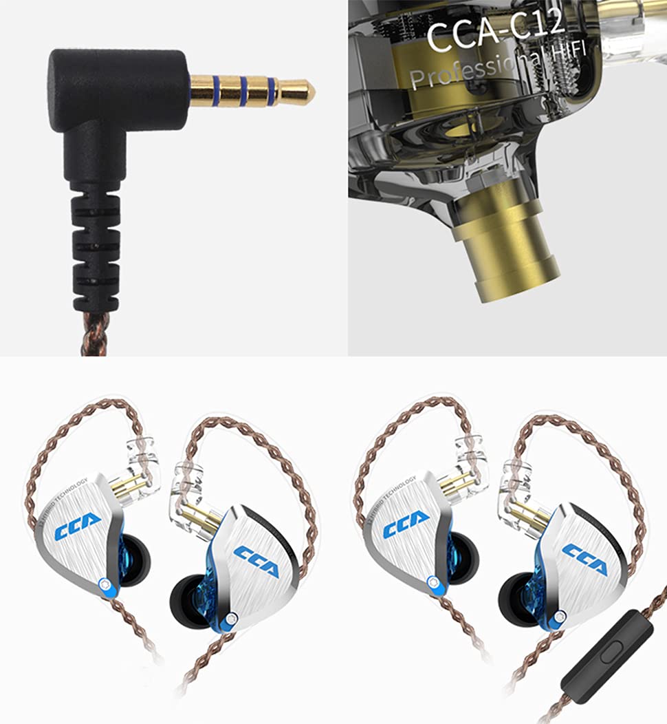 CCA C12 Hybrid Driver In-Ear Earphones - 5BA + 1DD Wired Sport Earbuds with HiFi Clear Sound for Musicians, Audiophiles, DJs | Perfect for Gaming, Workouts & Studio Recording