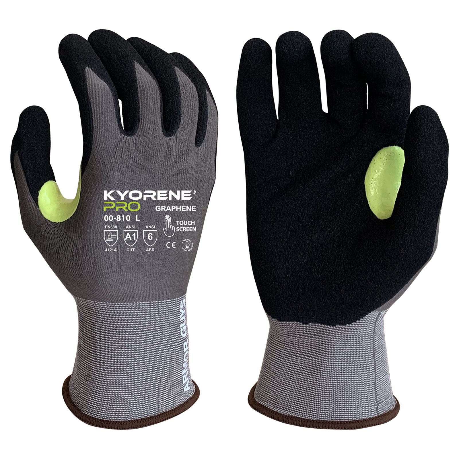 Kyorene Pro 00-810 Graphene Cut-Resistant Gloves - Durable Work Safety Gloves with Micro Foam Nitrile Coated Palm for Enhanced Grip, Size Large, 3-Pack - Ideal for Construction, Metalworking & Food Processing