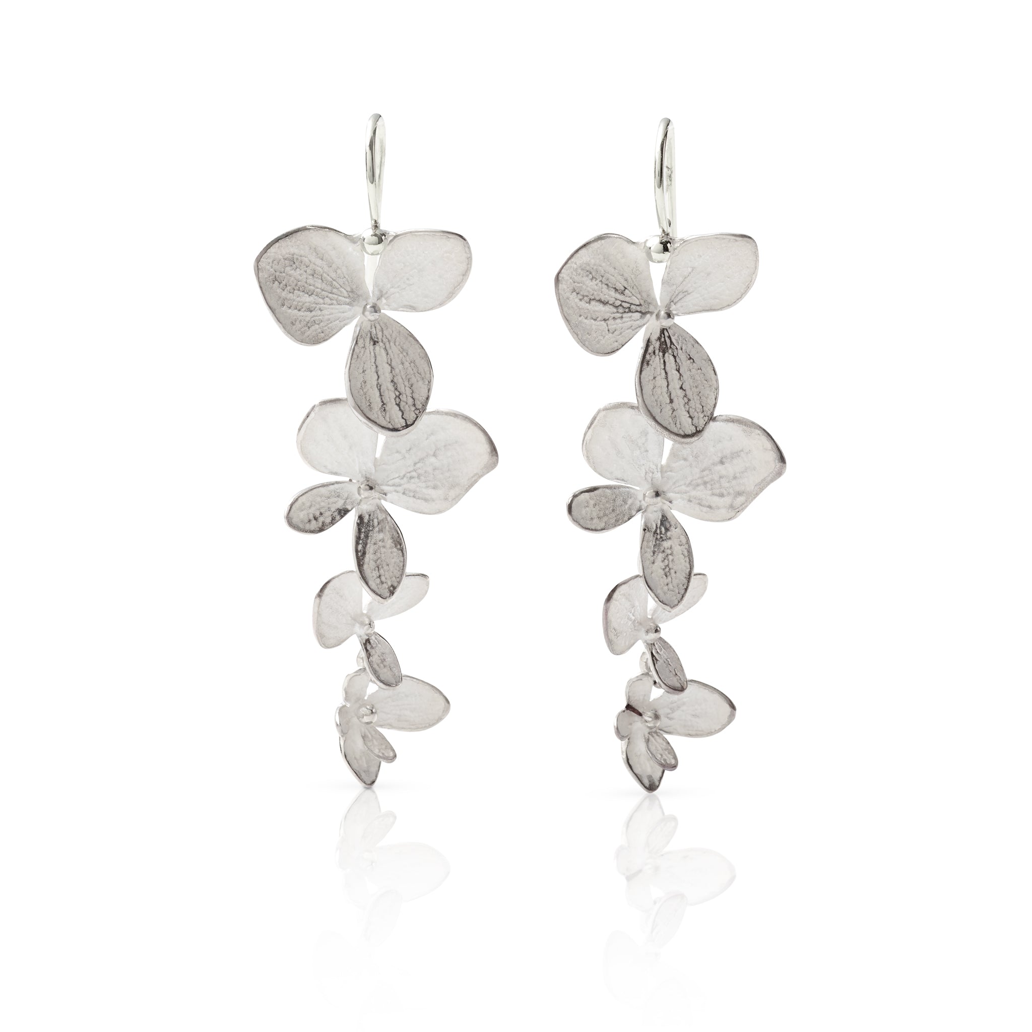 Silver 4-Part Hydrangea Drop Earrings for Women - Elegant Floral Dangle Earrings for Wedding, Party & Special Occasions