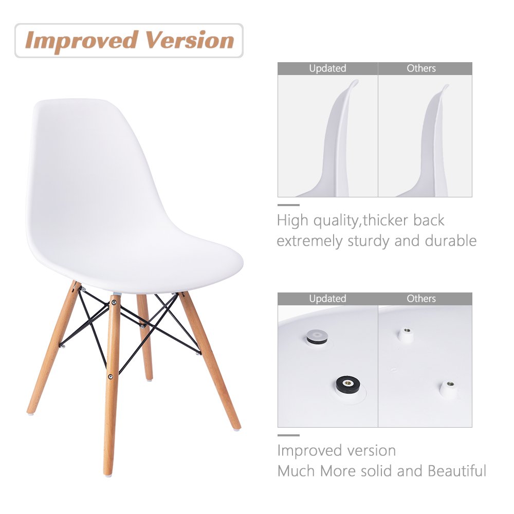 Furmax Mid Century Modern DSW Dining Chairs Set of 4 - Pre-Assembled Plastic Shell Lounge Chairs for Kitchen, Dining Room, Bedroom & Living Room - White | Perfect for Home Decor, Restaurant & Office Use