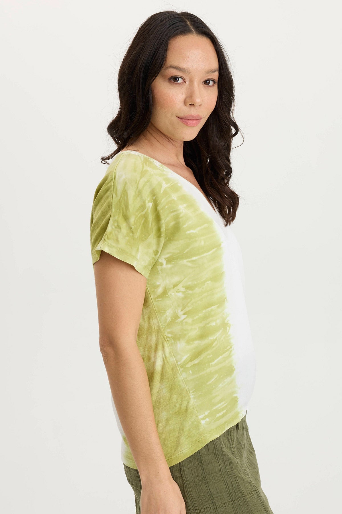 Ulysses Twill & Jersey Oversized V-Neck Top for Women - Comfortable Casual Wear for Everyday Outfits, Work, and Weekend Relaxation