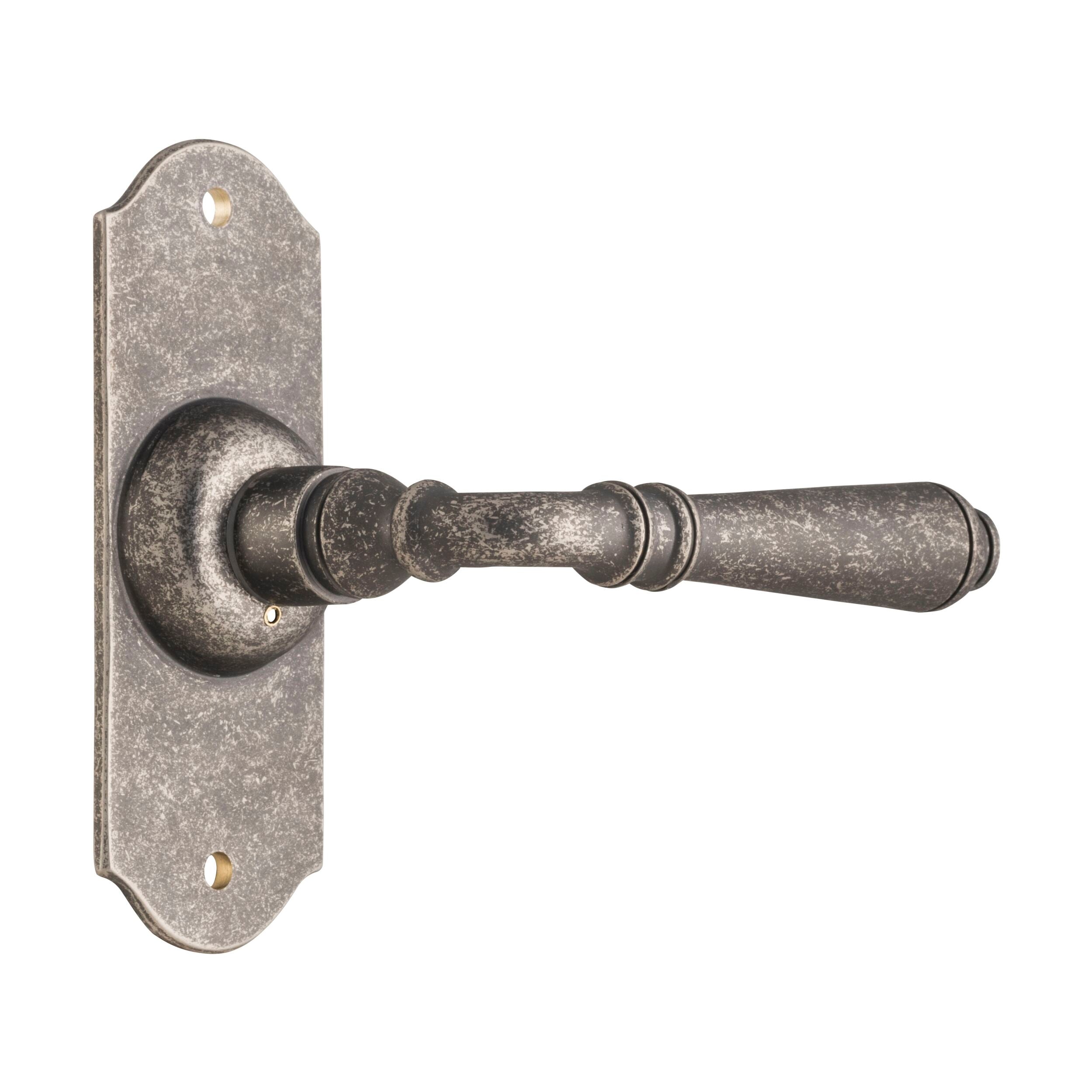6359 Door Lever Reims Latch Pair - Rumbled Nickel Finish - 110x40x70mm (HxWxD) - Vintage Style Interior Door Hardware for Home & Office Use