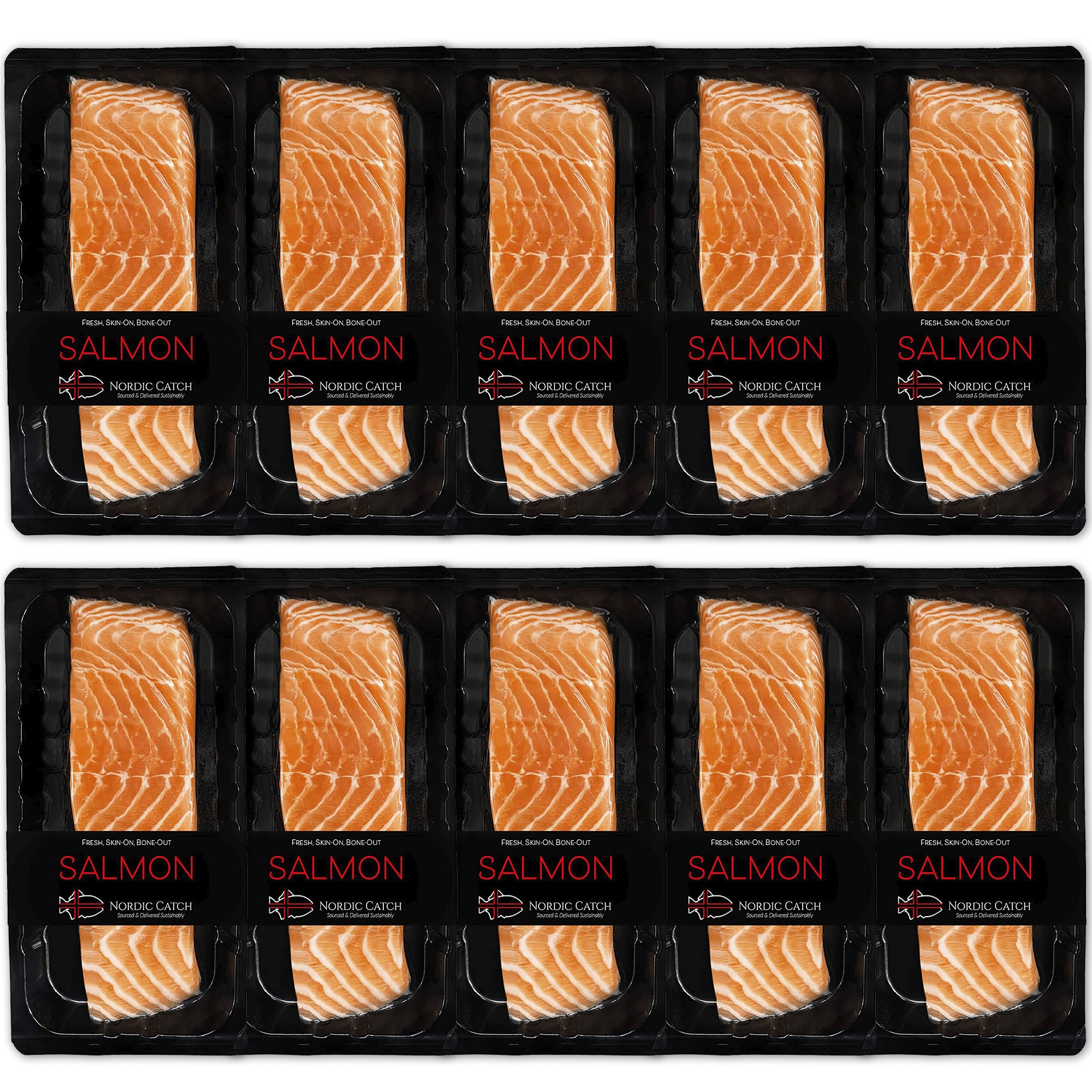 Premium Icelandic Salmon Fillets - Fresh, Never Frozen, Sustainably Sourced - High in Protein & Omega-3 - Air-Tight Vacuum Sealed (10 Pack, 7 lbs) - Perfect for Grilling, Baking, or Healthy Meal Prep