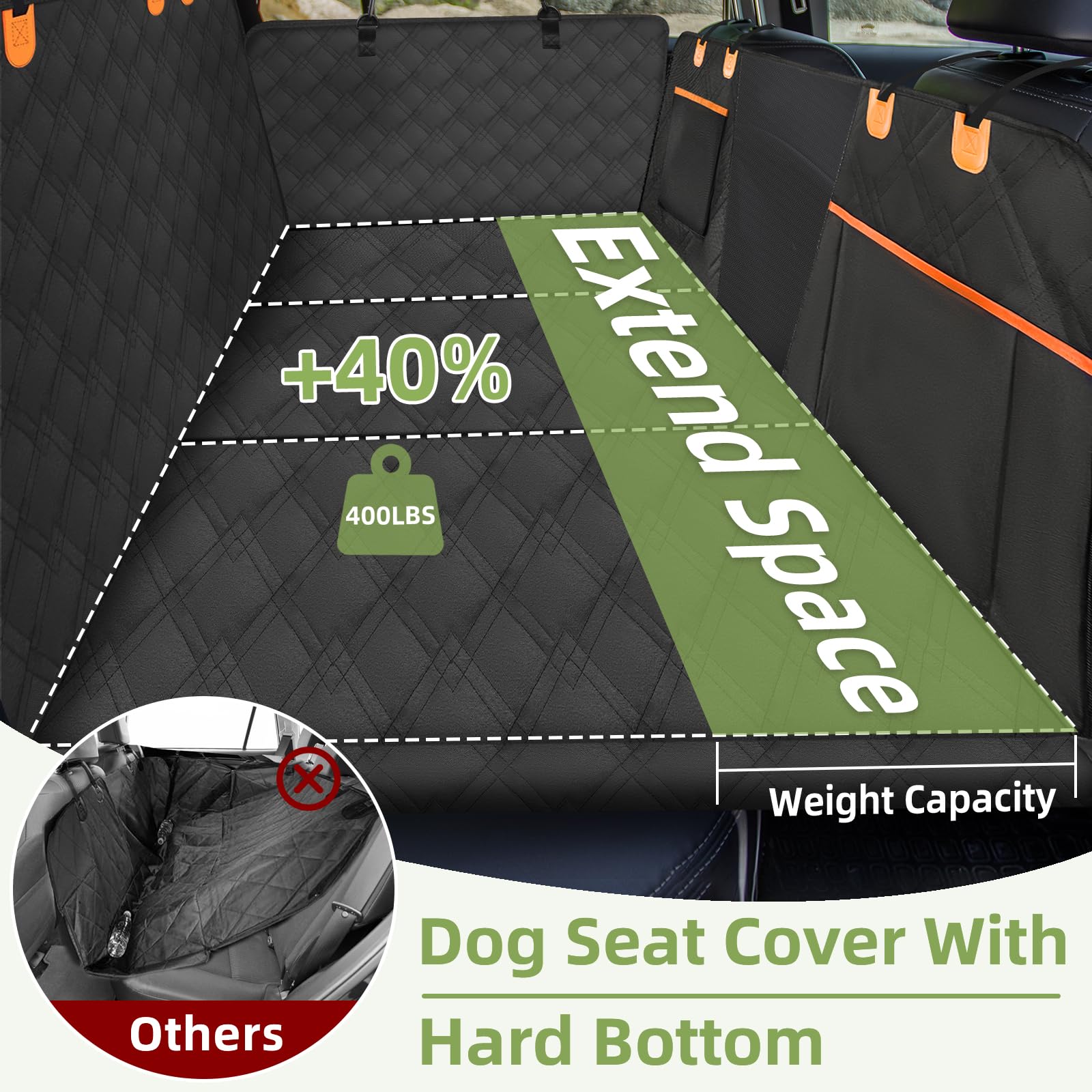 Dog Car Seat Extender with Hard Bottom - 40% Extra Space, 400lbs Weight Capacity, Waterproof Pet Hammock & Seat Cover with Mesh Window - Perfect Travel Bed for Cars & SUVs - Ideal for Road Trips, Camping, and Daily Commutes