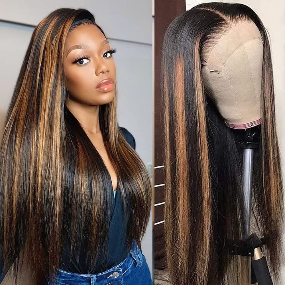 13x4 HD Lace Front Human Hair Wig 26 Inch - 1B/30 Straight Ombre Balayage with Pre-Plucked Baby Hair | 180 Density Glueless Lace Wig for Daily Wear, Parties & Special Occasions