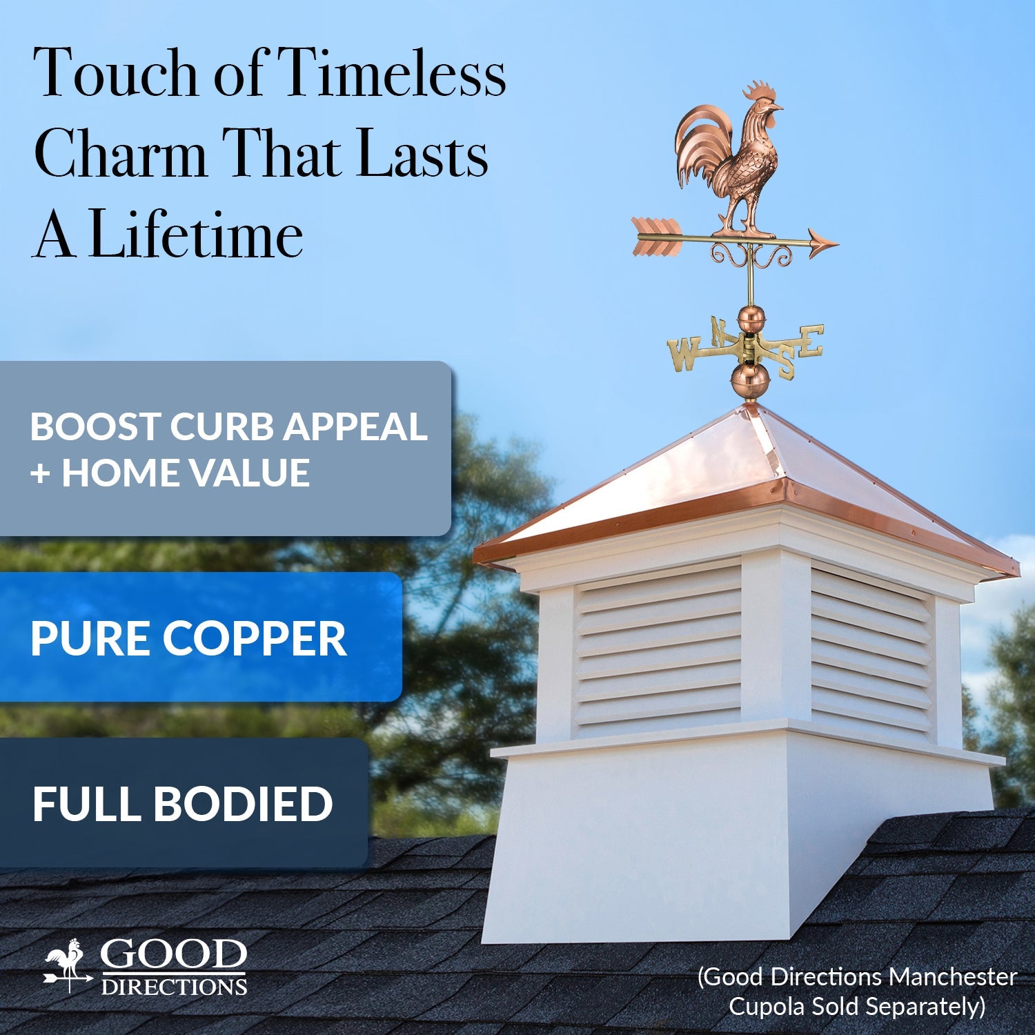 Handcrafted Bantam Rooster Weathervane - Decorative Copper Garden Weather Vane for Roof, Barn & Yard - Perfect for Farmhouse, Cottage & Countryside Decor