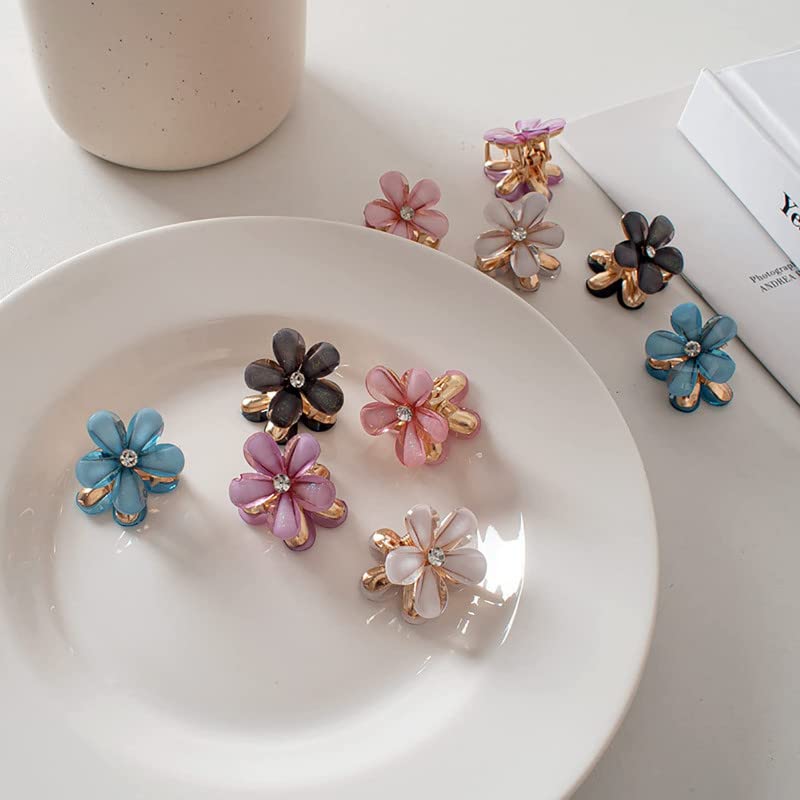 FAMEZA 12 Packs Crystal Flower Hair Clips - Spring Floral Pearl Hair Clips for Women & Girls, Small Flower Crystal Barrettes & Claw Clips - Perfect for Weddings, Parties & Daily Hair Accessories