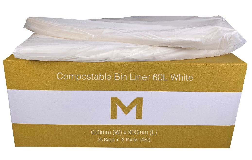 60L White Compostable Trash Bags - 450 Count (650mm x 900mm x 30mu) | Eco-Friendly Kitchen & Garden Waste Bags for Home & Commercial Use