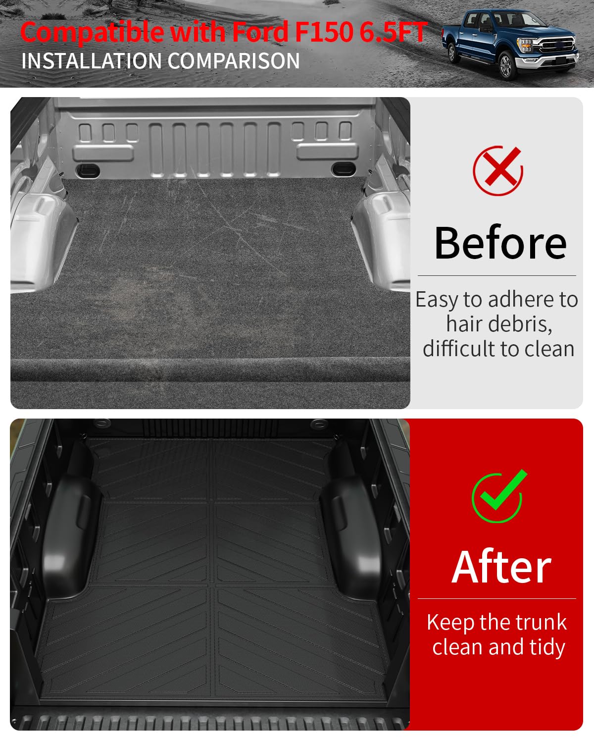 Upgraded TPE All-Weather Truck Bed Mat for 2015-2024 Ford F150 6.5FT Longer Bed | Heavy Duty Bed Liner Accessories | Perfect for Hauling, Camping & Off-Road Protection