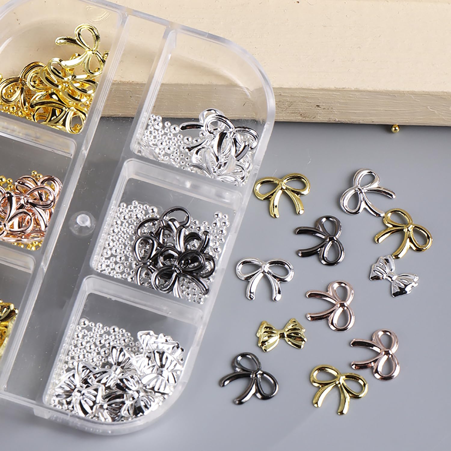 3D Bow Nail Charms - Gold Silver Nail Art Accessories for DIY Nail Designs