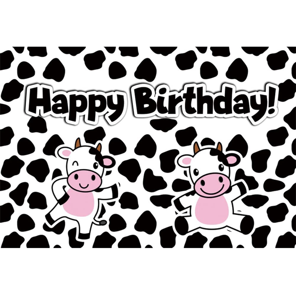 12x8ft Happy Birthday Backdrop - Cute Cartoon Cow Pattern for Kids Birthday Party Decorations | Photography Background for Cake Table, Portrait & Video Shooting | Perfect for Boys & Girls Birthday Celebrations, Studio Props