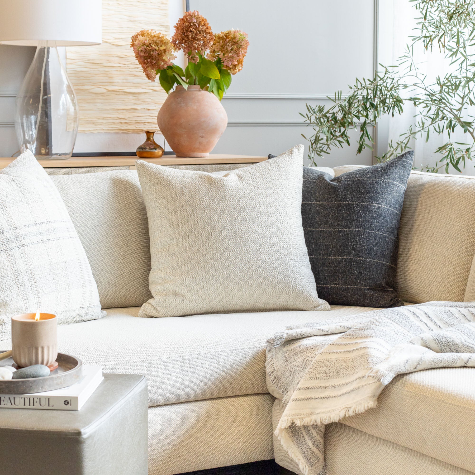 Milly 22x22 Inch Soft Vanilla Cream Decorative Throw Pillow - Perfect for Sofa, Bed & Home Decor