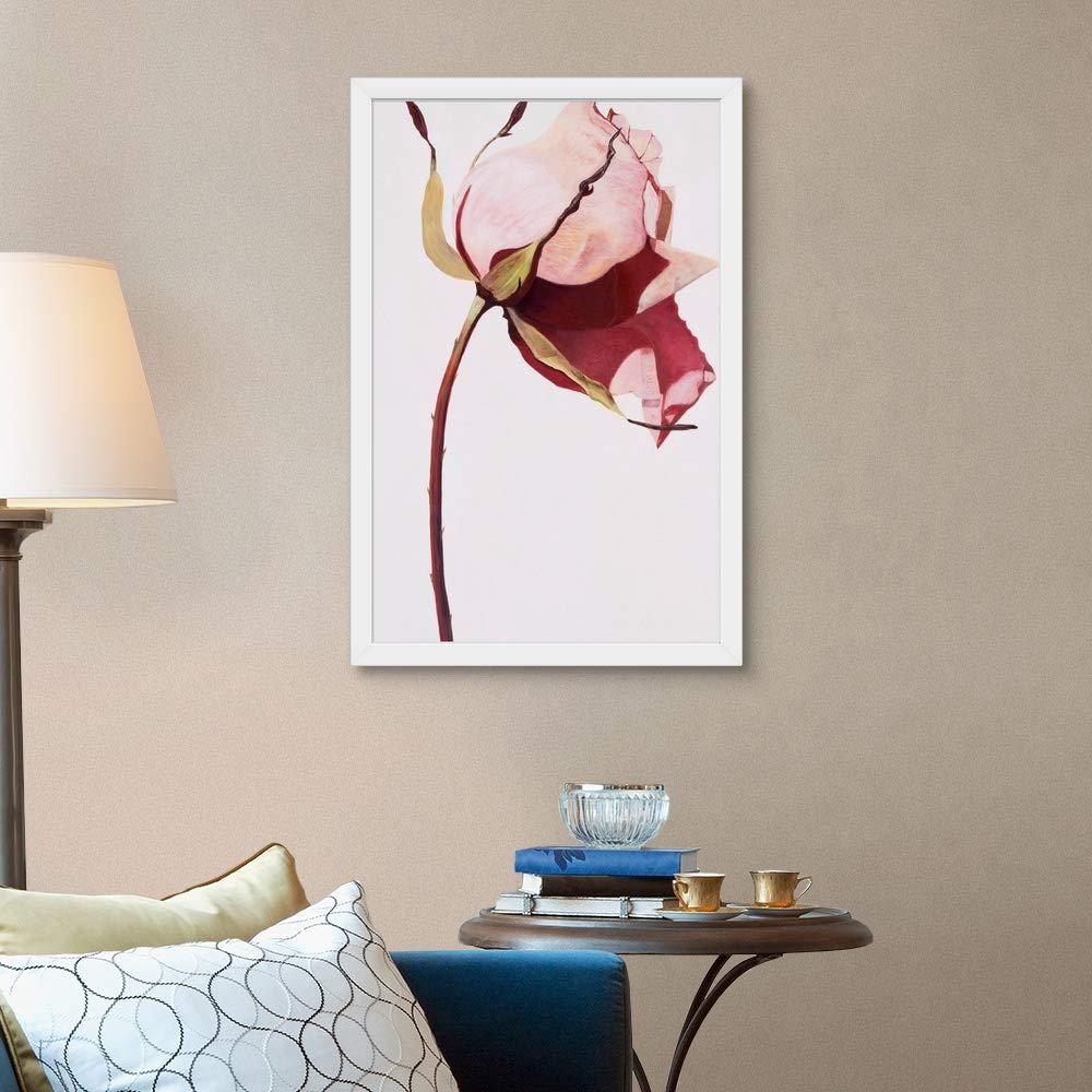 Love is A Rose White Framed Canvas Art Print - Romantic Rose Flower Wall Decor for Living Room, Bedroom & Office - Perfect Gift for Valentine's Day, Anniversary & Wedding