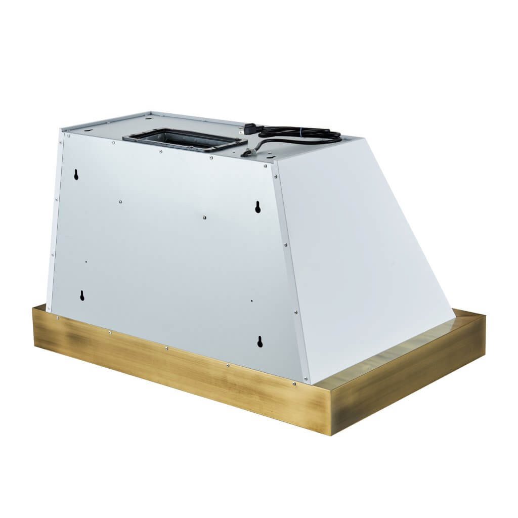 Forno VITTORIO 36-Inch Wall Mount Range Hood 600 CFM - White with Antique Brass Trim, Remote Control (Model FRHWM5078 36WHT) | Perfect for Modern Kitchens & Open-Concept Homes