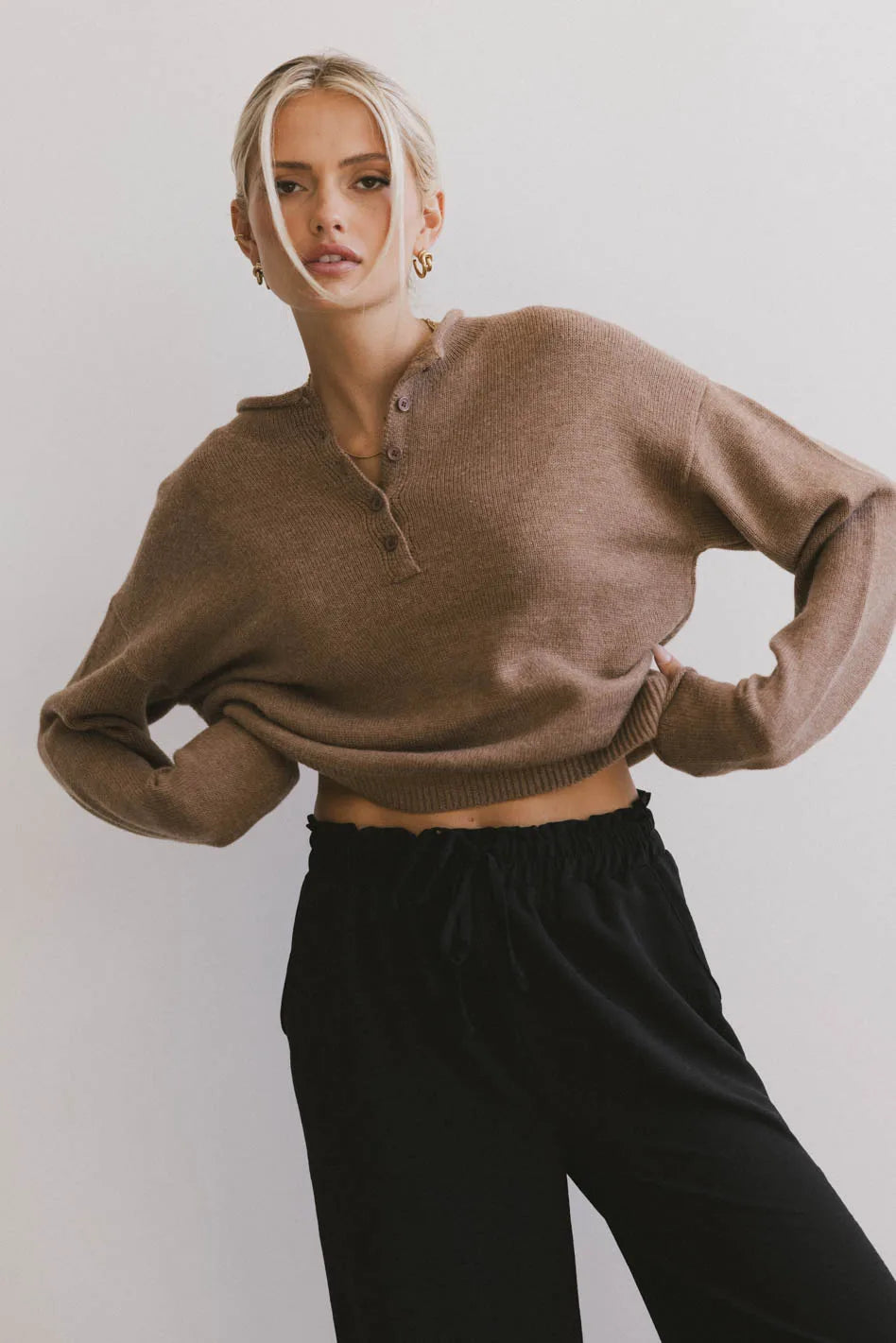 Meli Button Front Knit Sweater for Women - Cozy Brown Pullover Cardigan | Perfect for Fall & Winter Outfits, Casual Wear, and Layering
