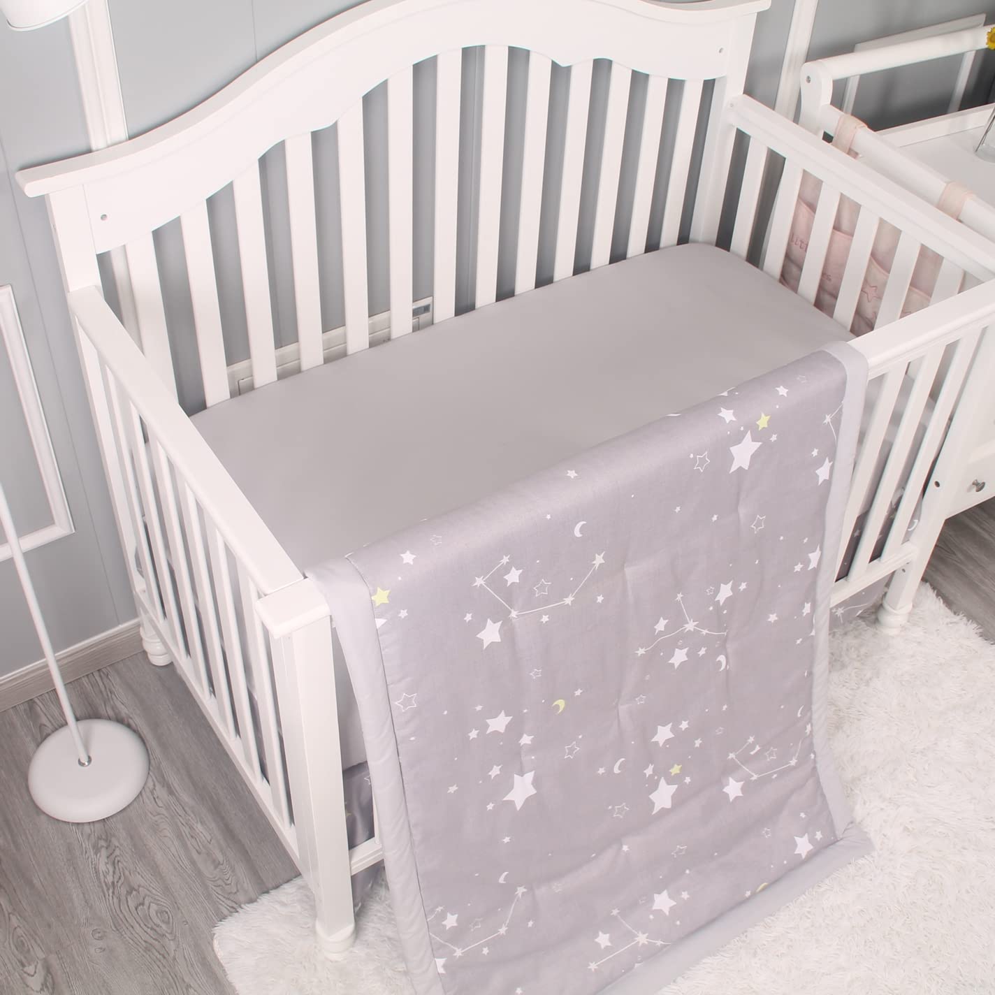 Belsden 3-Piece Baby Crib Bedding Set for Boys & Girls - Ultra Soft Nursery Bedding with Comforter, Fitted Crib Sheet & Crib Skirt - Star Light Grey - Perfect for Newborns, Infant Rooms & Baby Showers