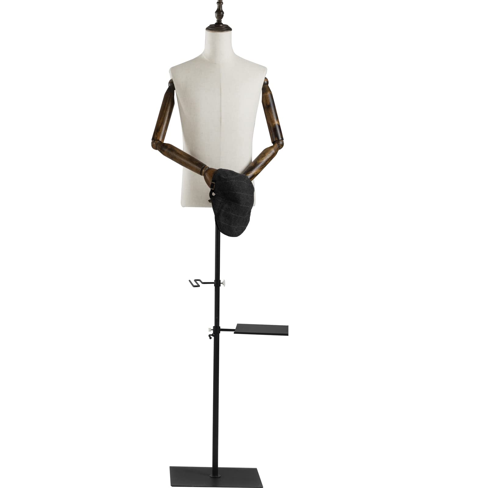Adjustable 53-76 Inch Male Dress Form Mannequin with Wooden Arms & Metal Stand - Detachable Trousers Rack & Shoe Holder - Pinnable Torso for Clothing Display | Perfect for Retail Stores, Tailoring Shops & Fashion Design Studios