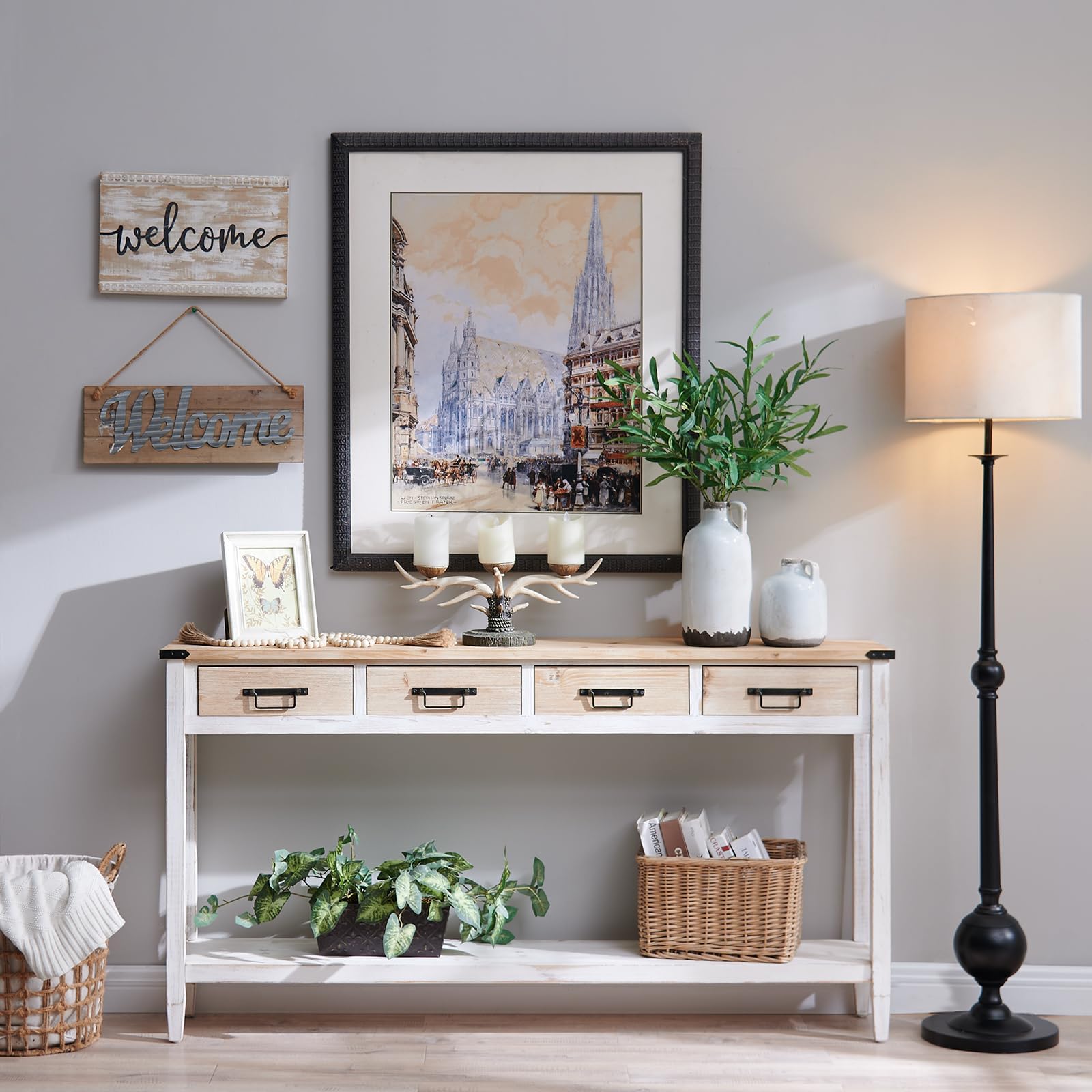 Rustic Farmhouse Console Table with 4 Drawers - 60