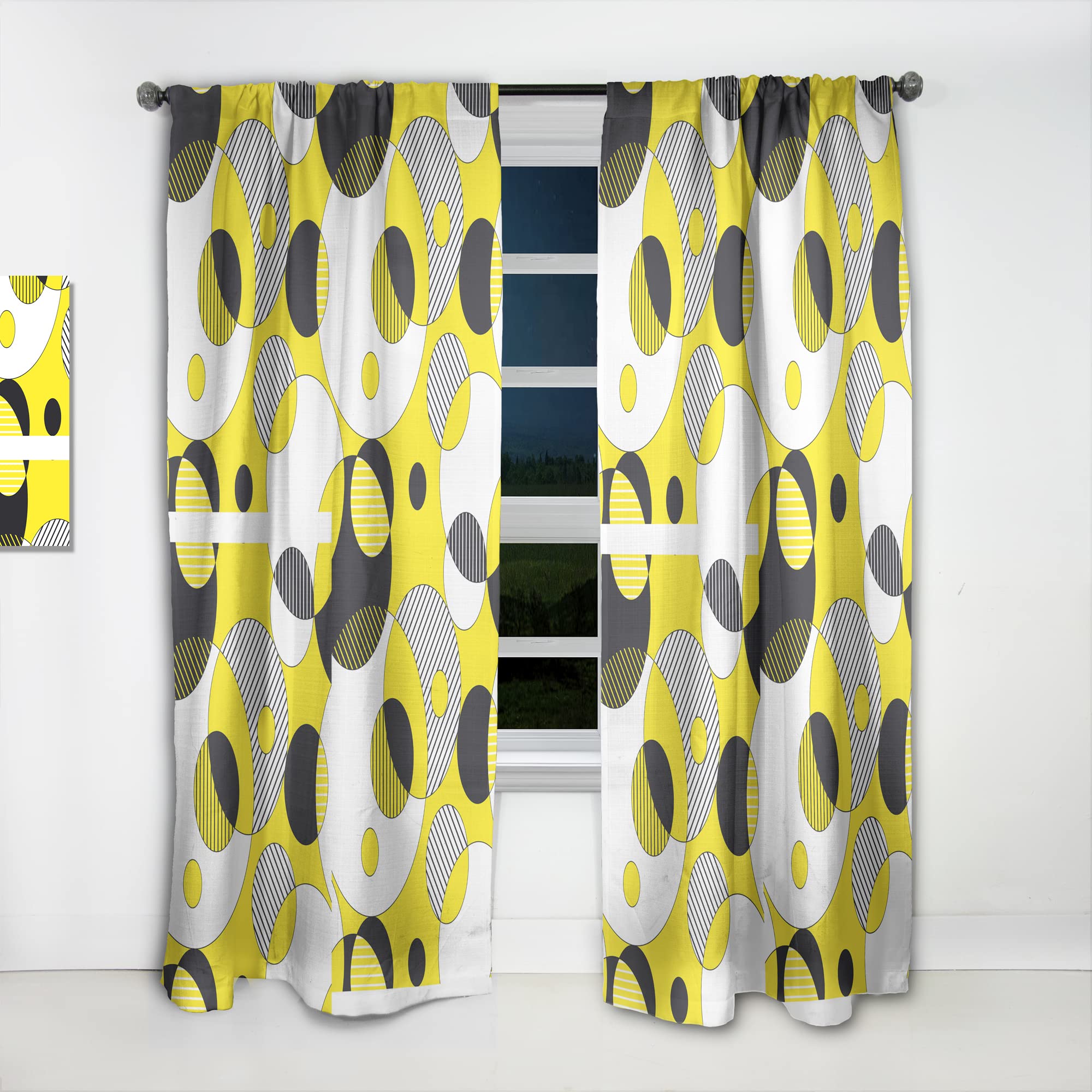 DesignQ Thermal Insulated Curtains - Circular Abstract Retro Geometric Pattern, Single Panel 52x84 - Blackout Drapes for Bedroom & Living Room - Perfect for Home Decor, Privacy & Energy Efficiency