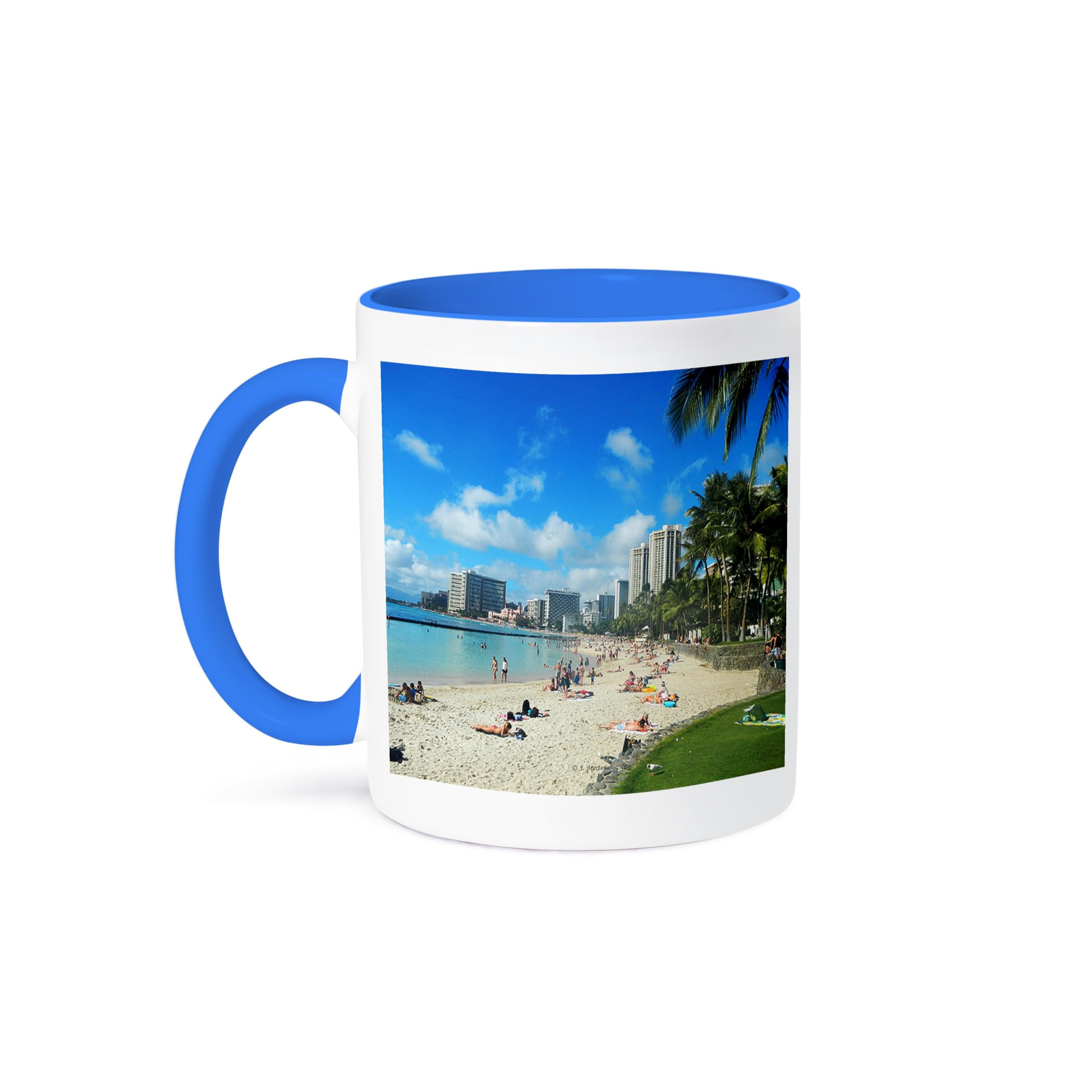 3D Rose 11oz Coffee Mug - Waikiki Beach & Honolulu Skyscrapers Hawaii Travel Design - Funny Novelty Gift Cup for Coffee Lovers - Perfect for Home, Office & Vacation Souvenirs