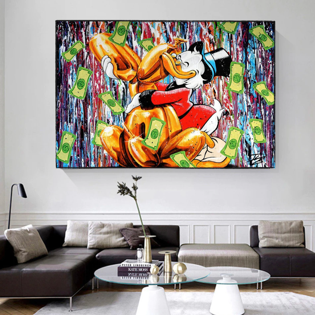 Banksy Scrooge McDuck and Dog Canvas Wall Art Print - Modern Pop Art Home Decor for Living Room, Bedroom & Office