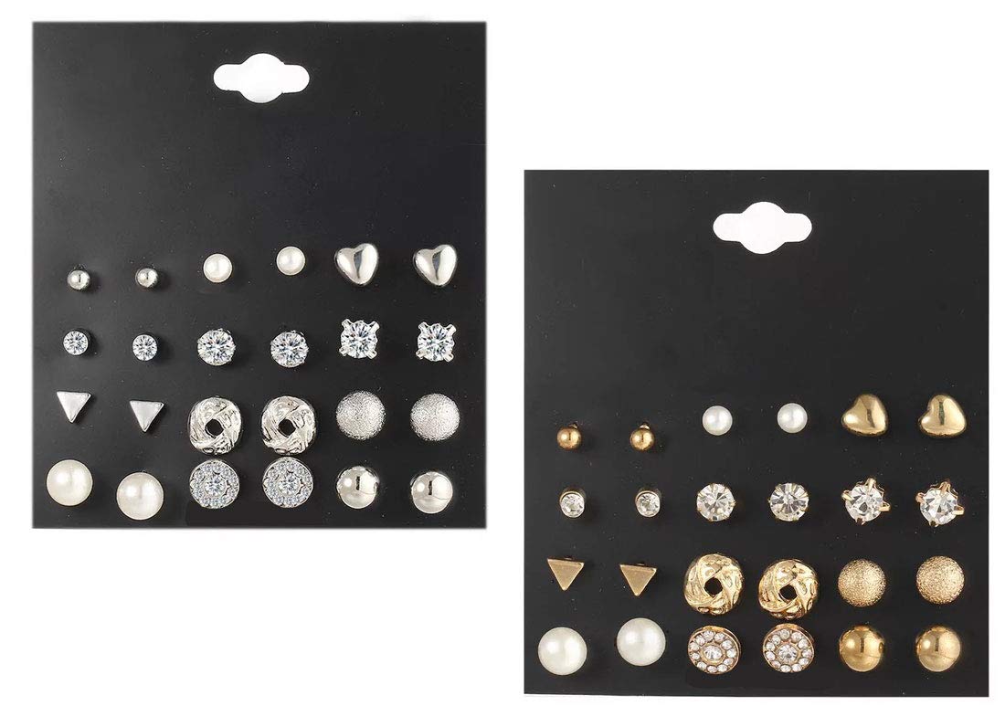 Shining Diva Fashion Crystal Pearl Stud Earrings for Women - Elegant Combo Set of Latest Trendy Jewelry, Perfect for Parties, Weddings & Daily Wear