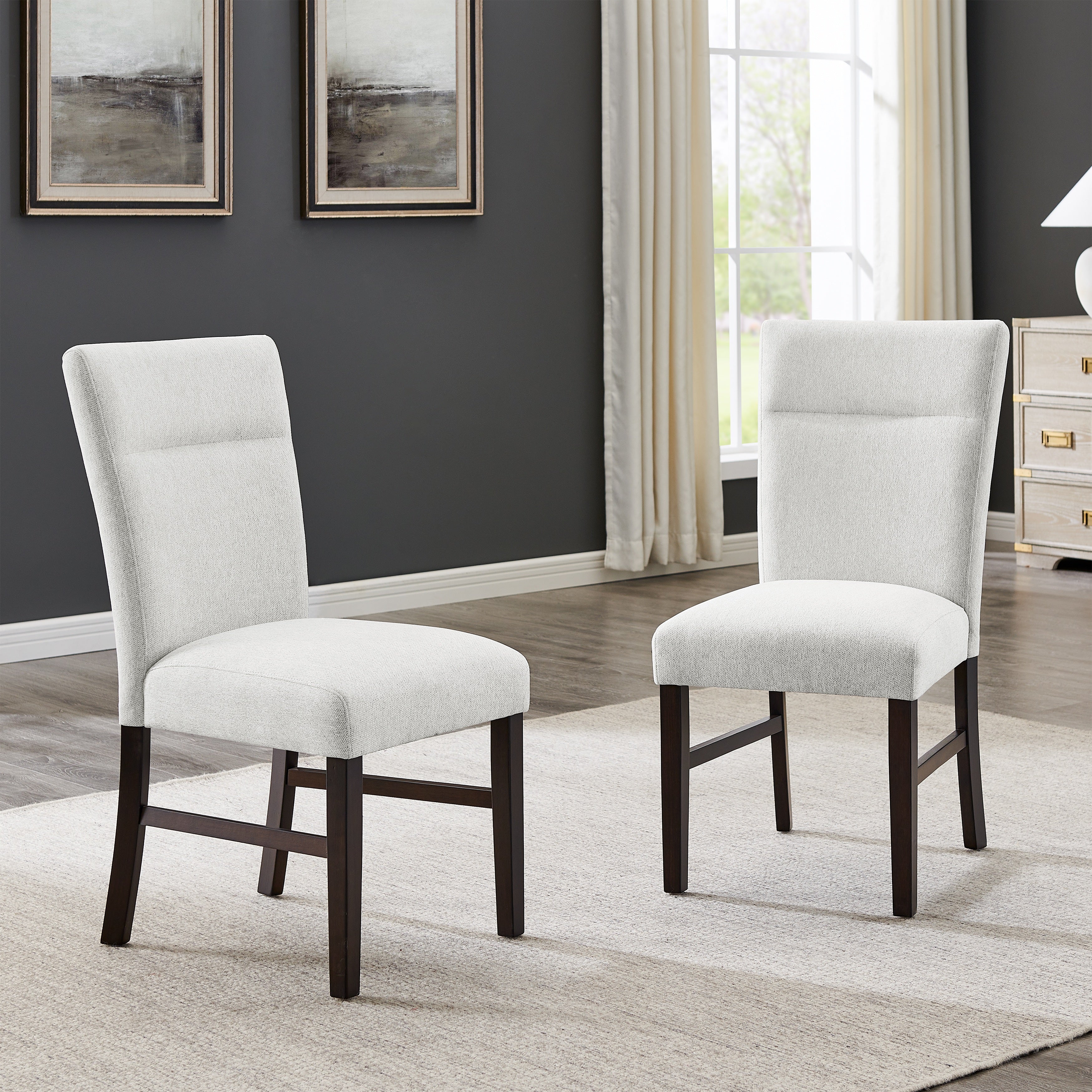 Roundhill Furniture Madison 7-Piece Dining Set - Gray Slat Fluted Dining Table with 6 Modern Upholstered Chairs for Kitchen, Dining Room & Small Space Decor